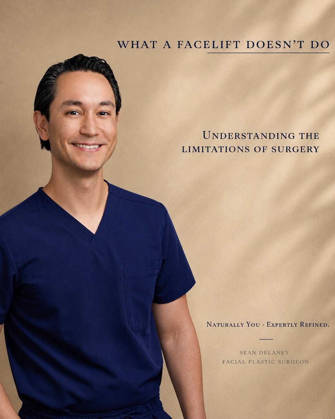 Instagram post by Dr. Sean W. Delaney: A facelift can be a powerful procedure — but understanding what it cannot do is just as important as understanding what it can. A facelift d…