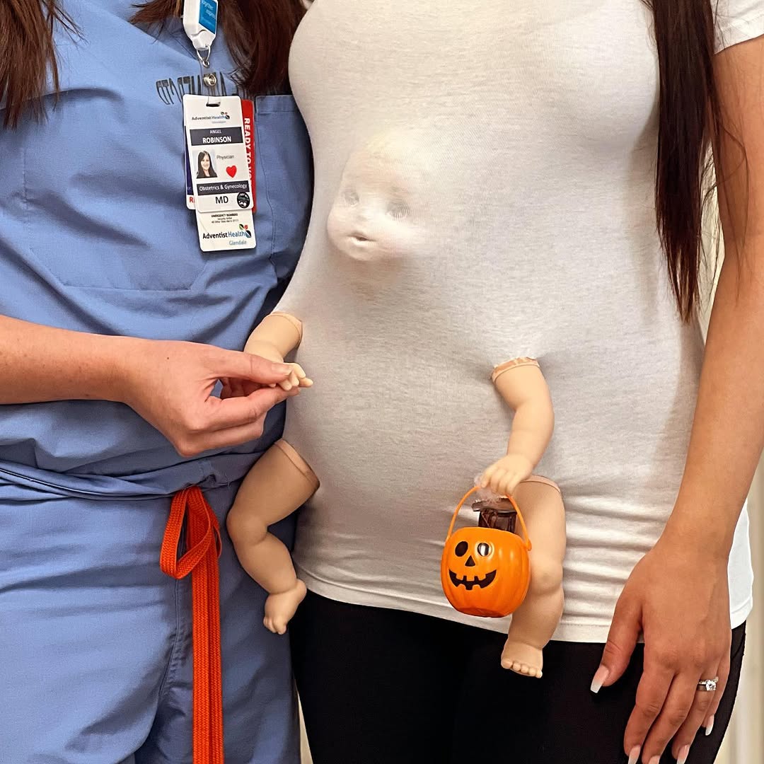 Instagram post by Dr. Selena Lantry: Best Halloween costume EVER!!! #OB #pregnancy #breechbaby #lovemyjob