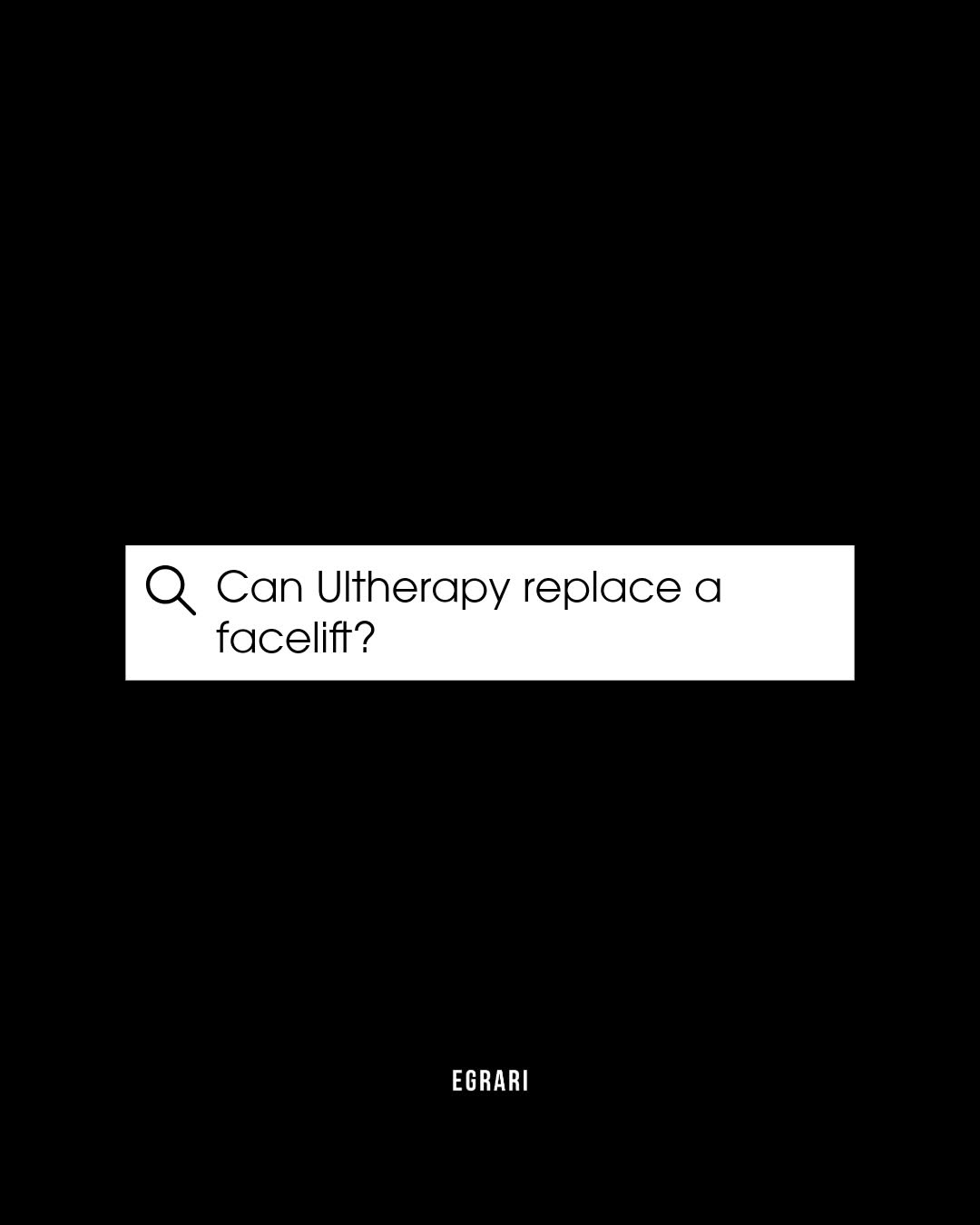 Instagram post by Dr. Sepehr Egrari: ULTHERAPY VS. FACELIFT Ultherapy is not a replacement for a facelift. A facelift can reposition deeper facial tissues and address excess ski…