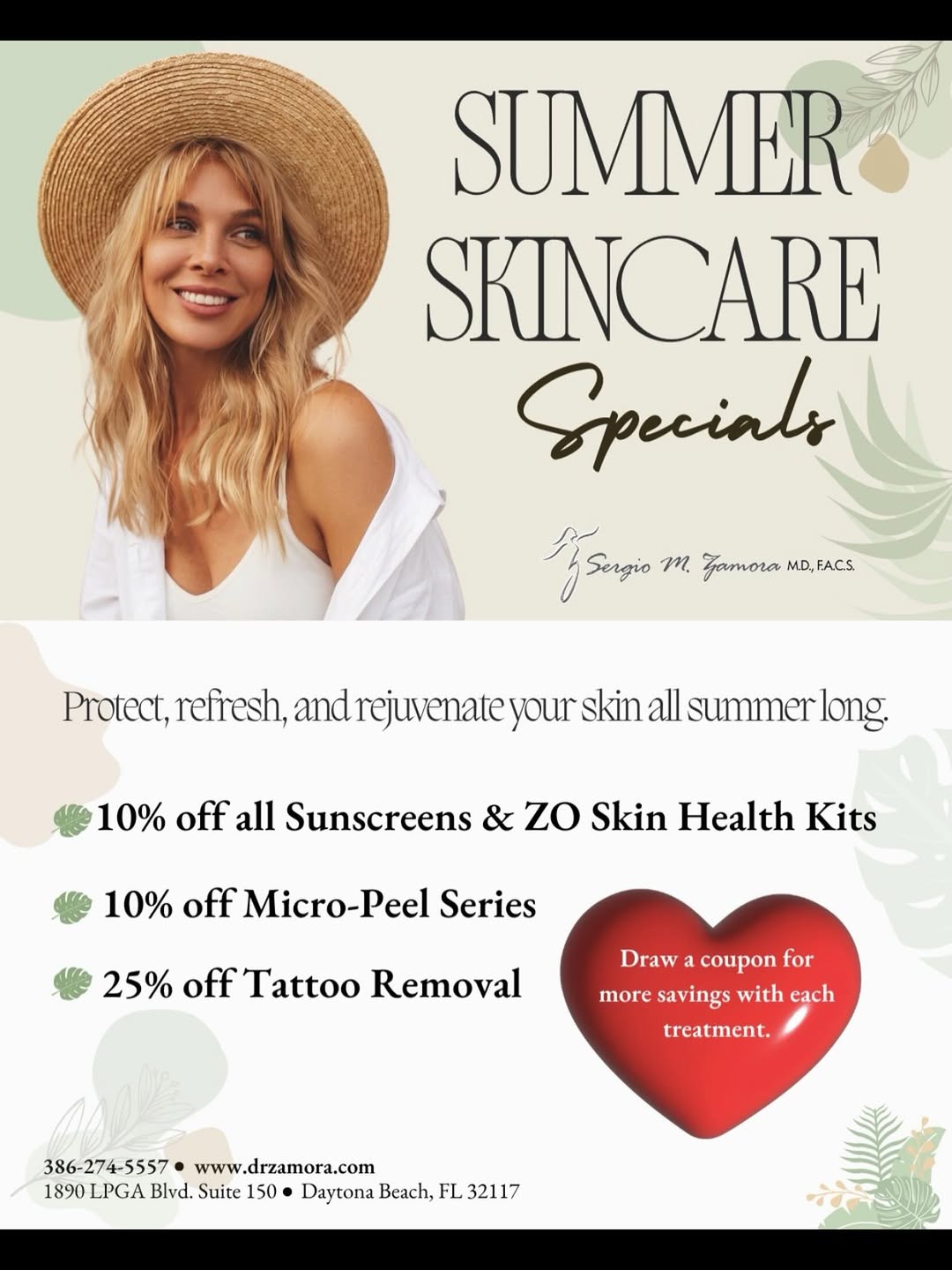 Instagram post by Dr. Sergio M. Zamora: This Summer make time for yourself and your skin…let us help you with these summer specials. !