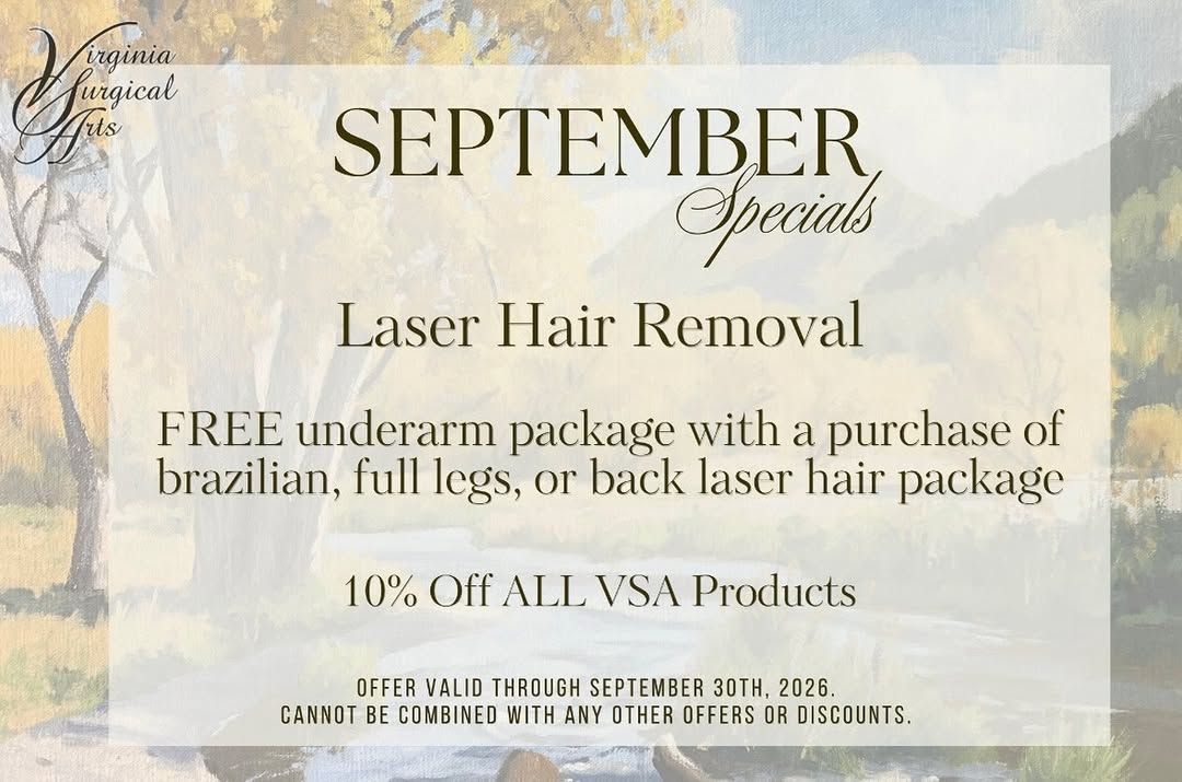 Instagram post by Dr. Sergio Vendetti: September Specials are here! 🍎🍂 Call or text at 757-430-7690 ✨✨✨ #cosmetic #vabeach #virginiabeach #skincare virginiasurgicalarts