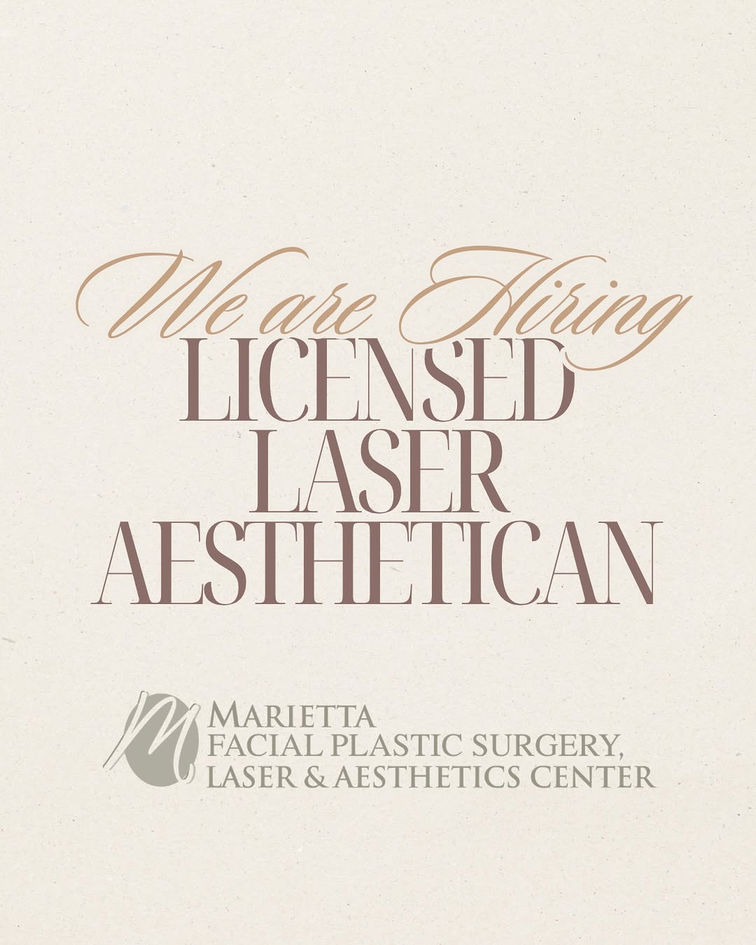 Instagram post by Dr. Seth A. Yellin: ✨ We’re Hiring: Licensed Laser Aesthetician ✨ Join the team at Marietta Facial Plastic Surgery and elevate your career in a practice where e…