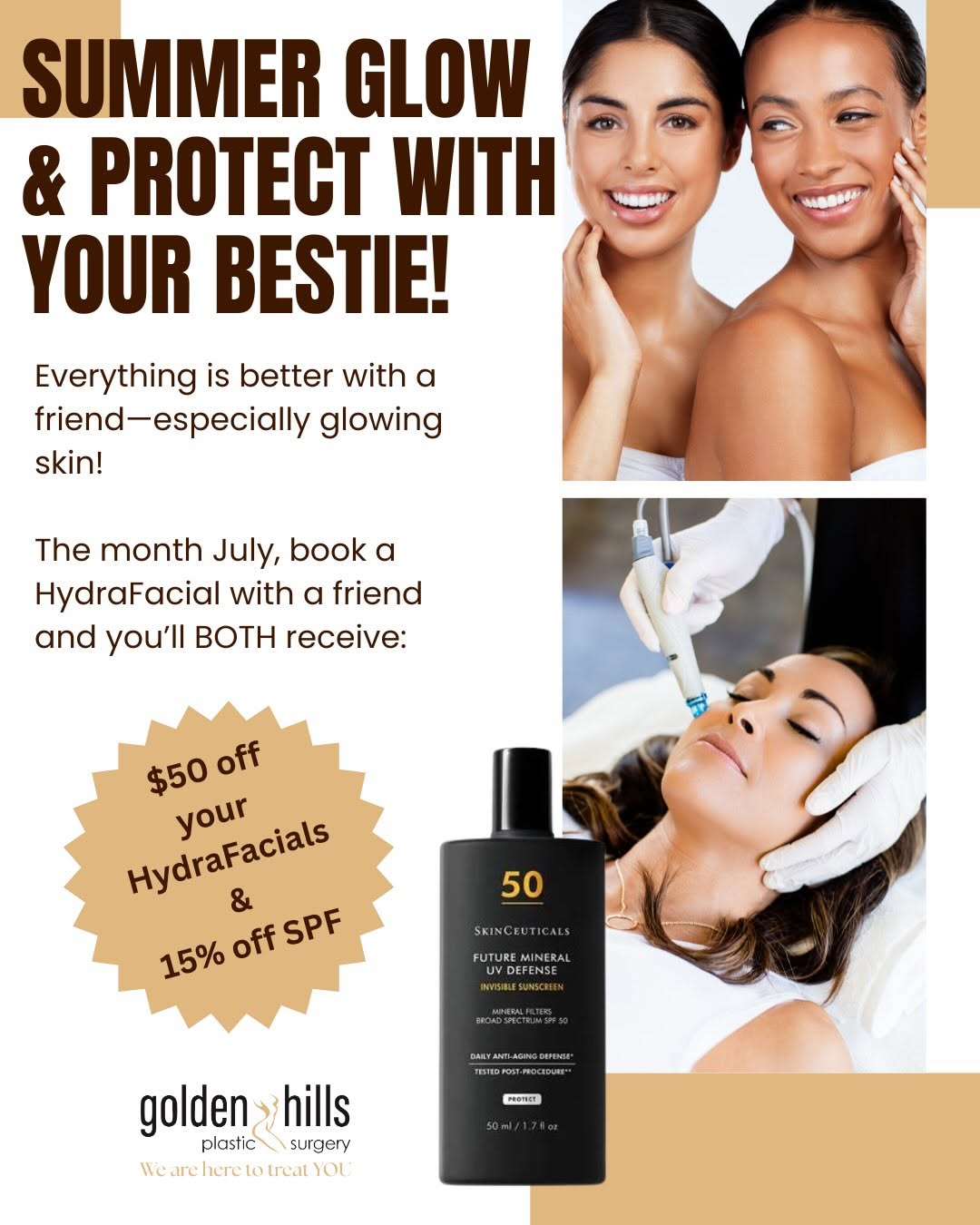 Instagram post by Dr. Seth Eberlin: ✨SUMMER GLOW & PROTECT WITH YOUR BESTIE! ✨ There’s nothing better than glowing skin and great company! 💙 This July, grab your best friend a…