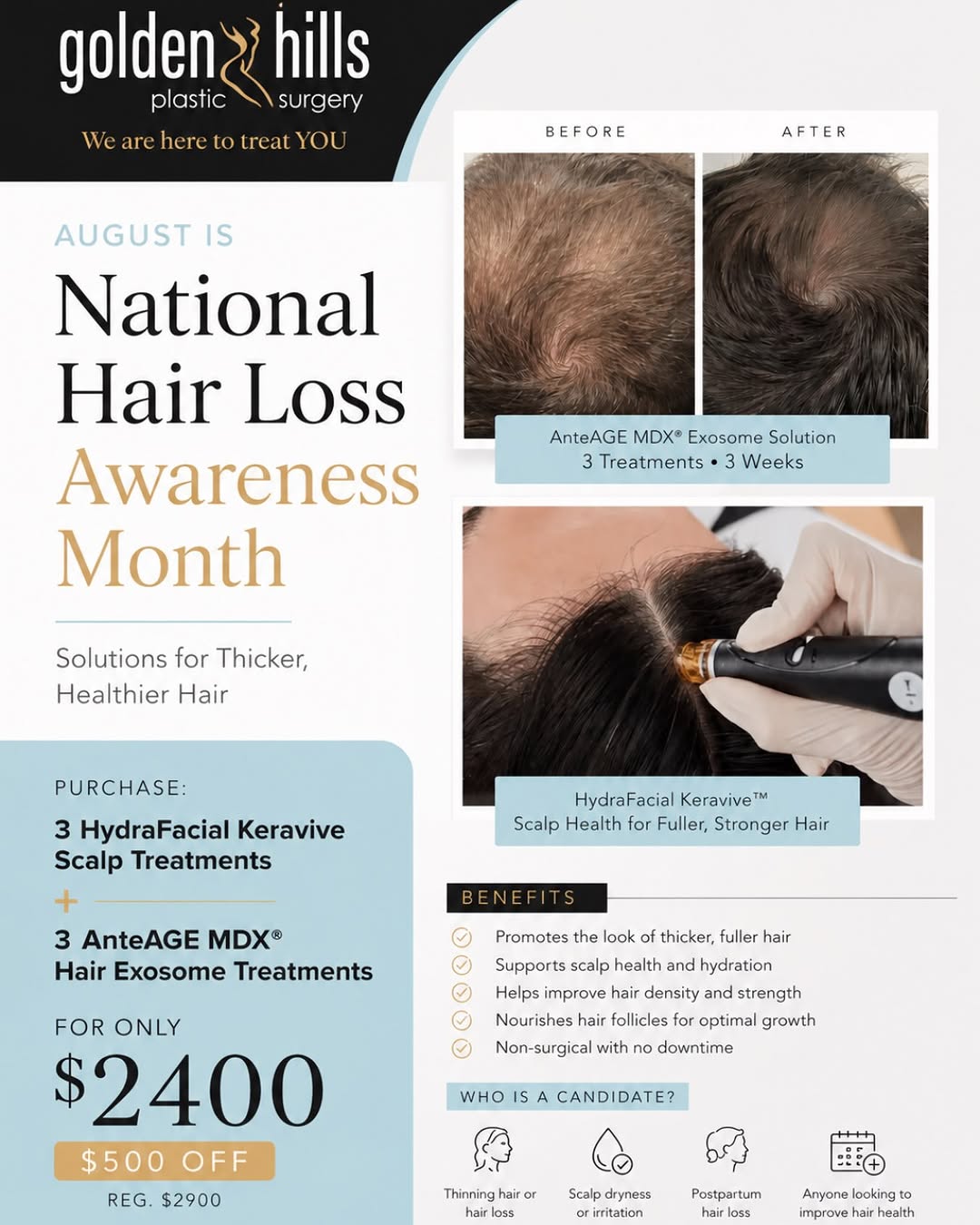 Instagram post by Dr. Seth Eberlin: August is National Hair Loss Awareness Month 🌿 Your scalp is the foundation for healthy hair. If you’re experiencing thinning, excessive sh…