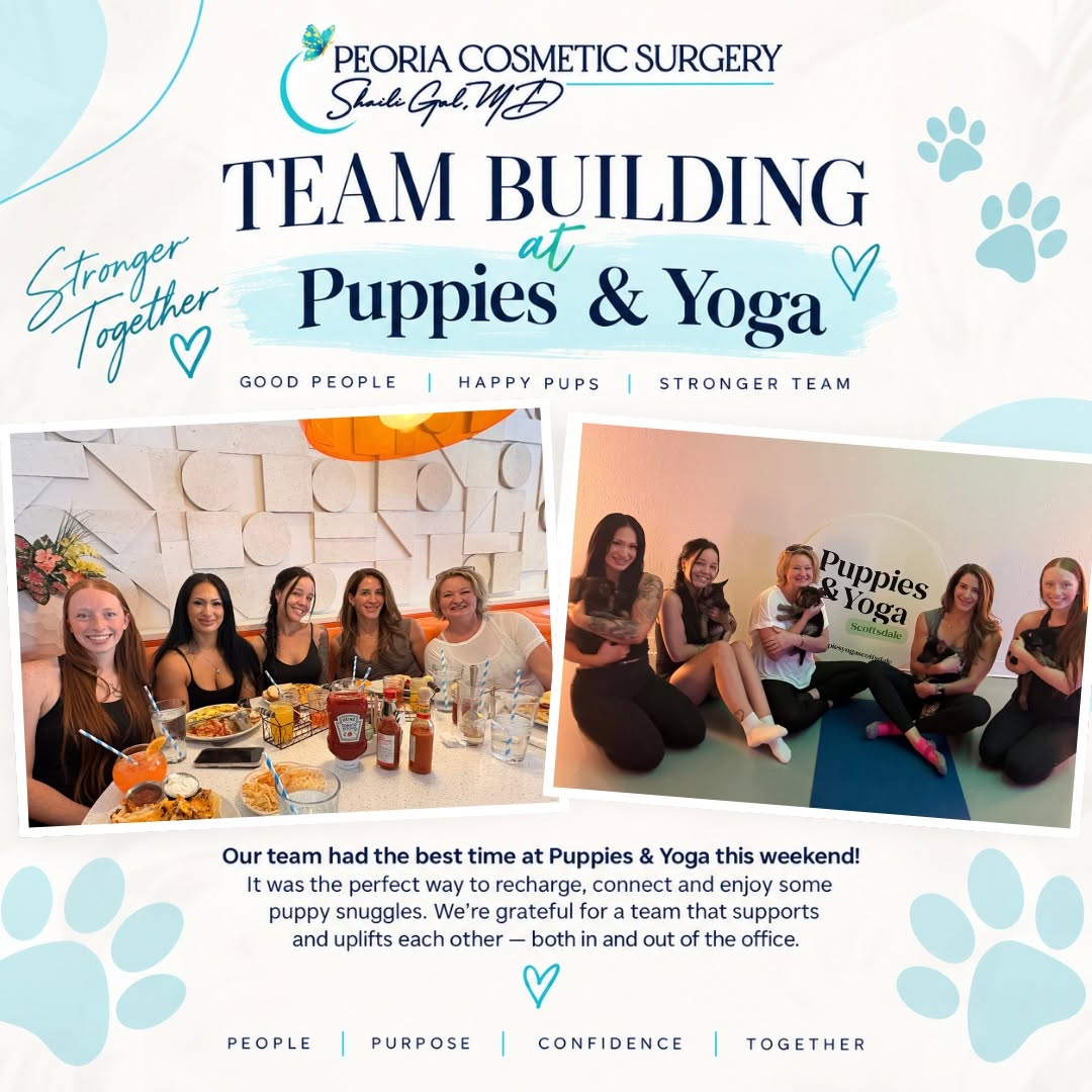 Instagram post by Dr. Shaili Gal: The Peoria Cosmetic Surgery Team and Dr. Shaili Gal had the best time at Puppies & Yoga Scottsdale yesterday! 🐶🧘‍♀️💕 We’re so lucky to ha…