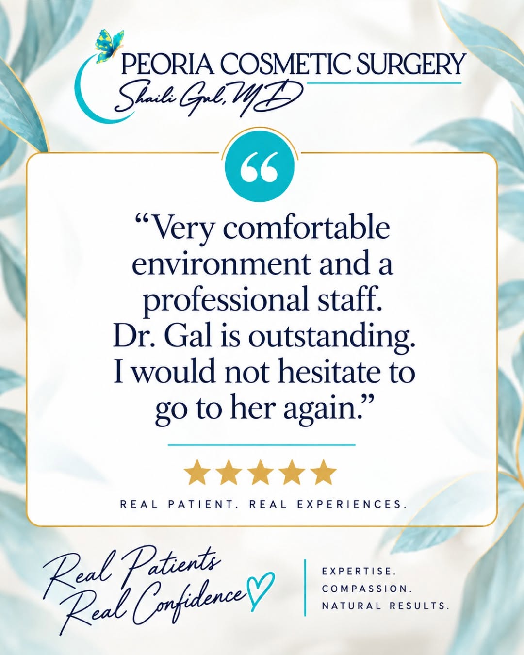 Instagram post by Dr. Shaili Gal: Visited us lately? 💙 We’d love to hear from you! Your experience means so much to our team at Peoria Cosmetic Surgery. If you’ve recently v…