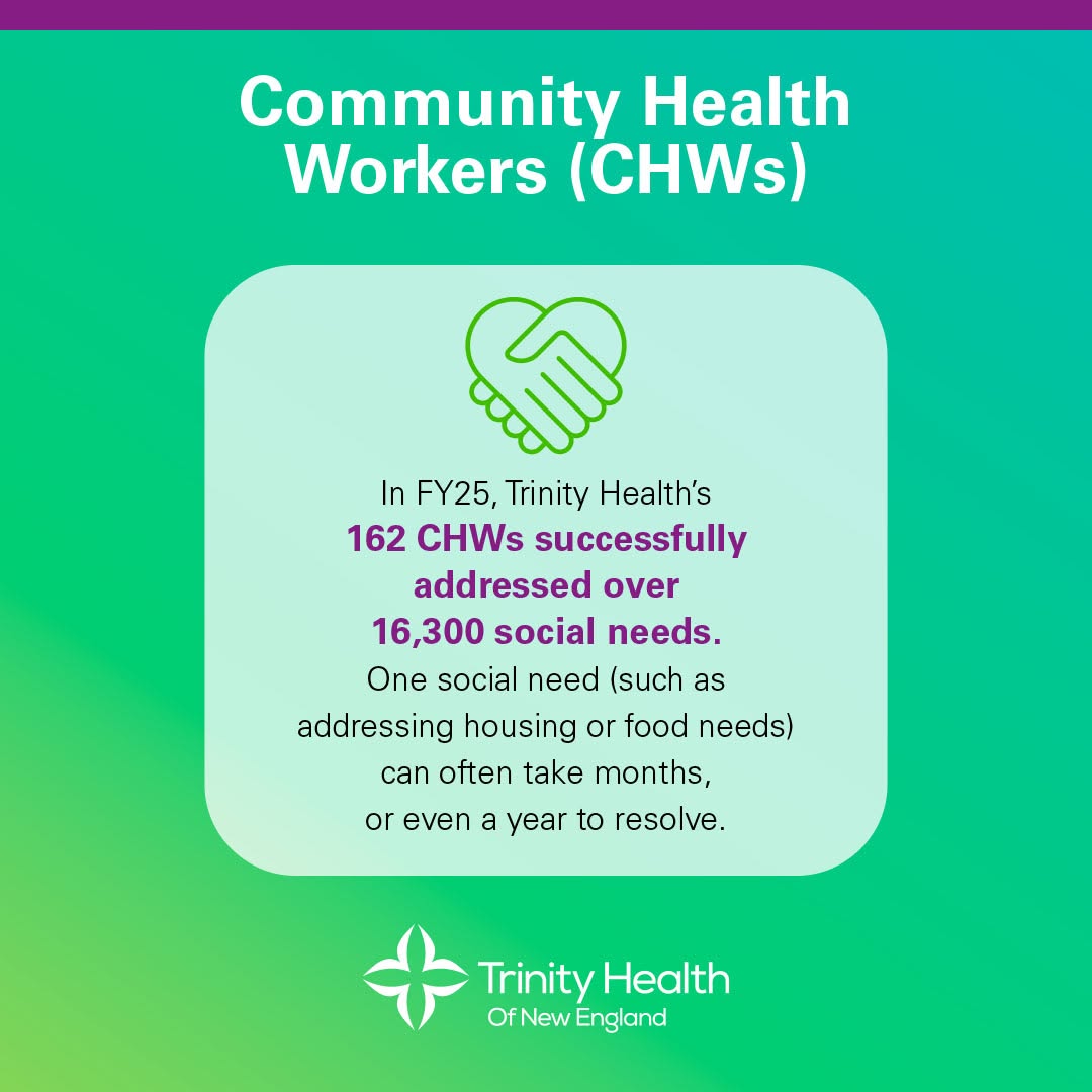 Instagram post by Dr. Shannon Beausoleil: Care doesn’t start and stop at the hospital—and neither do we. Across Trinity Health Of New England, our Community Health Workers (CHWs) are…