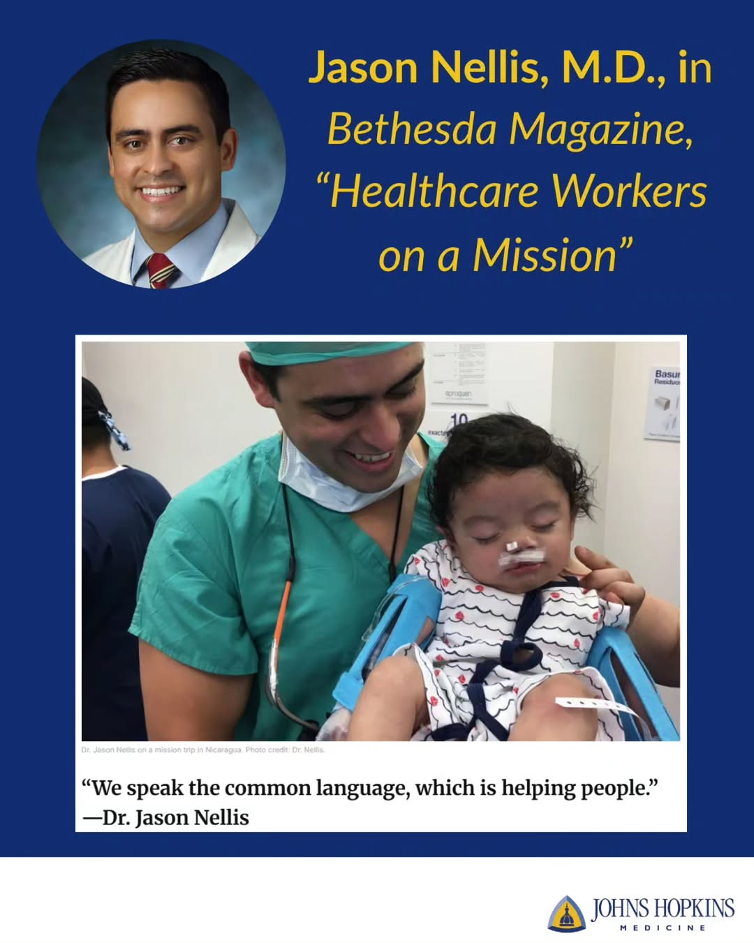 Instagram post by Dr. Shaun C. Desai: Our own @drjasonnellis appears in the latest issue of @bethesdamagazine discussing the medical missions he’s participated in, caring for pat…
