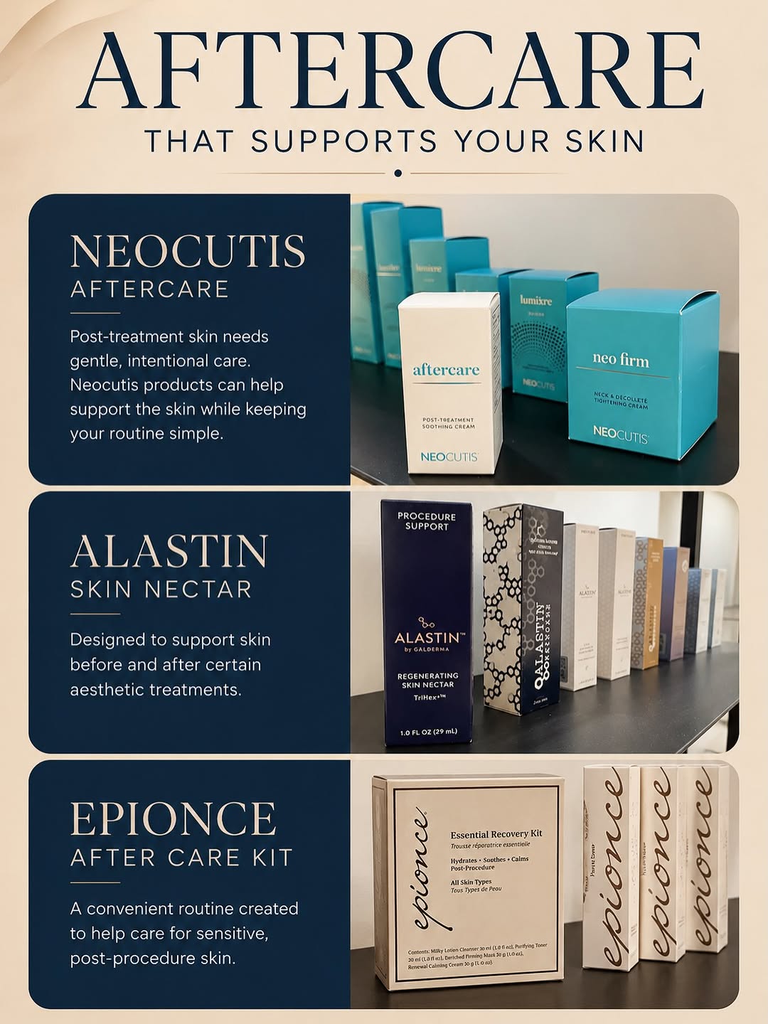 Instagram post by Dr. Shazel Gharbi: Your treatment doesn’t end when you leave the office. Give your skin the support it needs with professional aftercare from NeoCutis, Alastin…