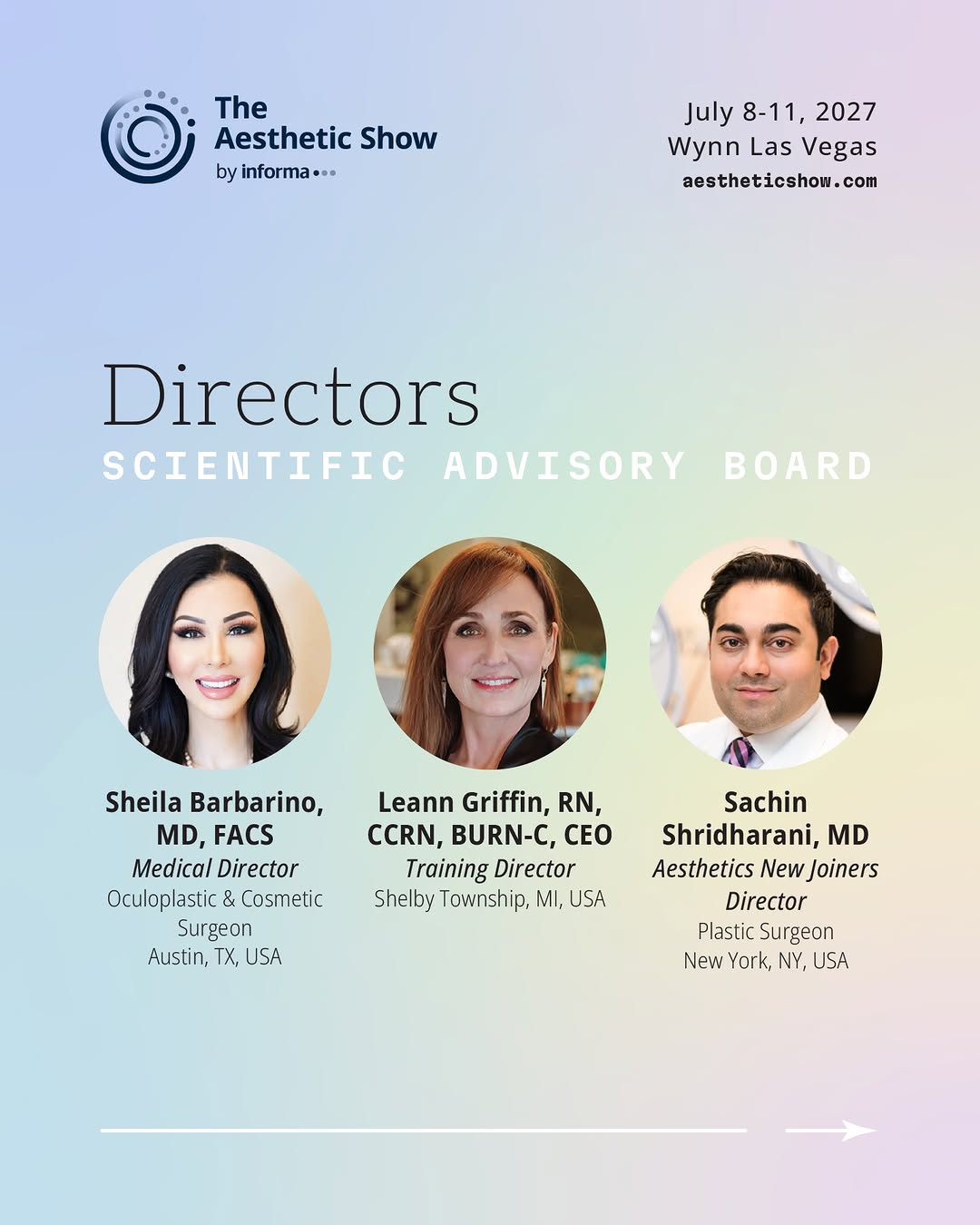 Instagram post by Dr. Sheila Barbarino: Learn from the absolute best in aesthetic medicine. 🎓✨ At The Aesthetic Show 2027, our Scientific Directors are leading the charge—bringing…
