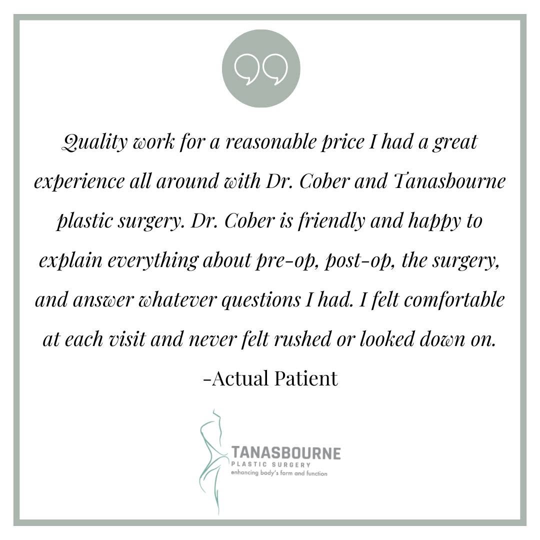 Instagram post by Dr. Sheldon Cober: We love positive feedback from our patients! For more patient testimonials, please visit our website. https://www.tanasbourneplasticsurgery.…