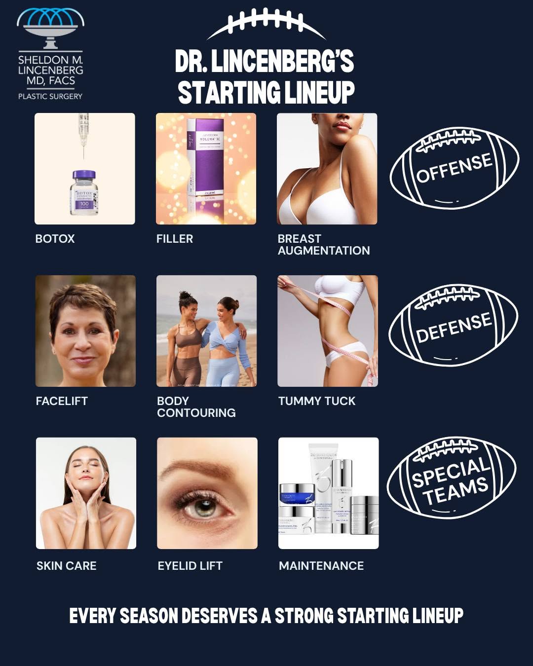 Instagram post by Dr. Sheldon Lincenberg: Every great season needs a strong starting lineup. So…what’s on yours? Whether you're ready to make a change or simply want to learn more, e…