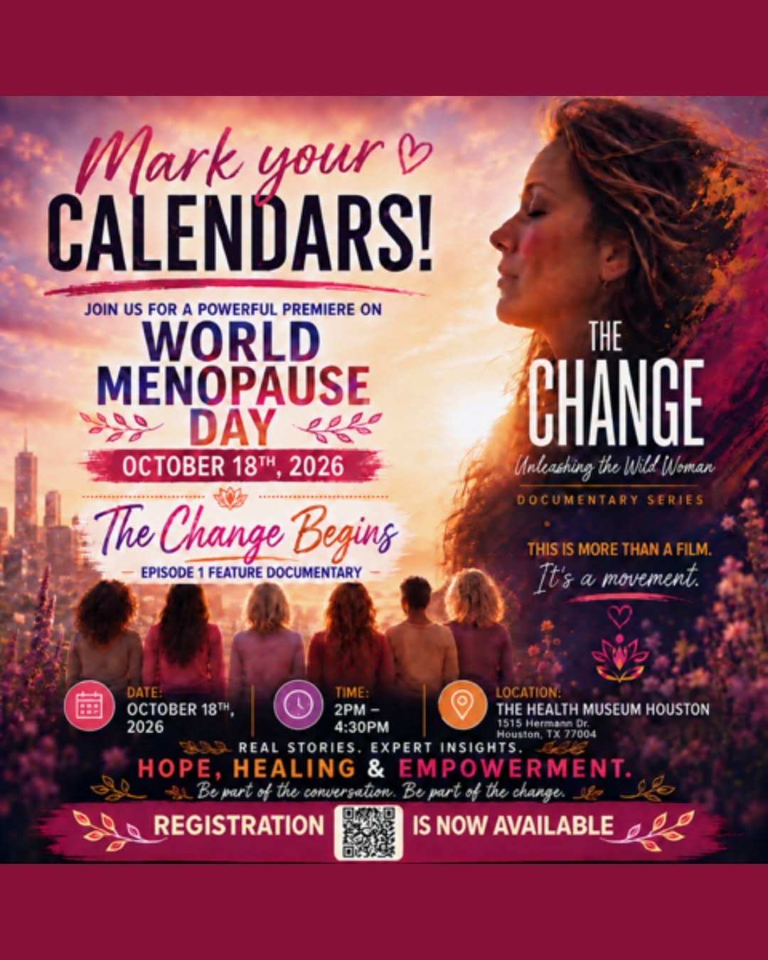 Instagram post by Dr. Shelena Lalji: 🩷 Mark your calendars! 🩷 Join us for a powerful premiere on World Menopause Day — 'The Change Begins,' Episode 1 of THE CHANGE: Unleashing…