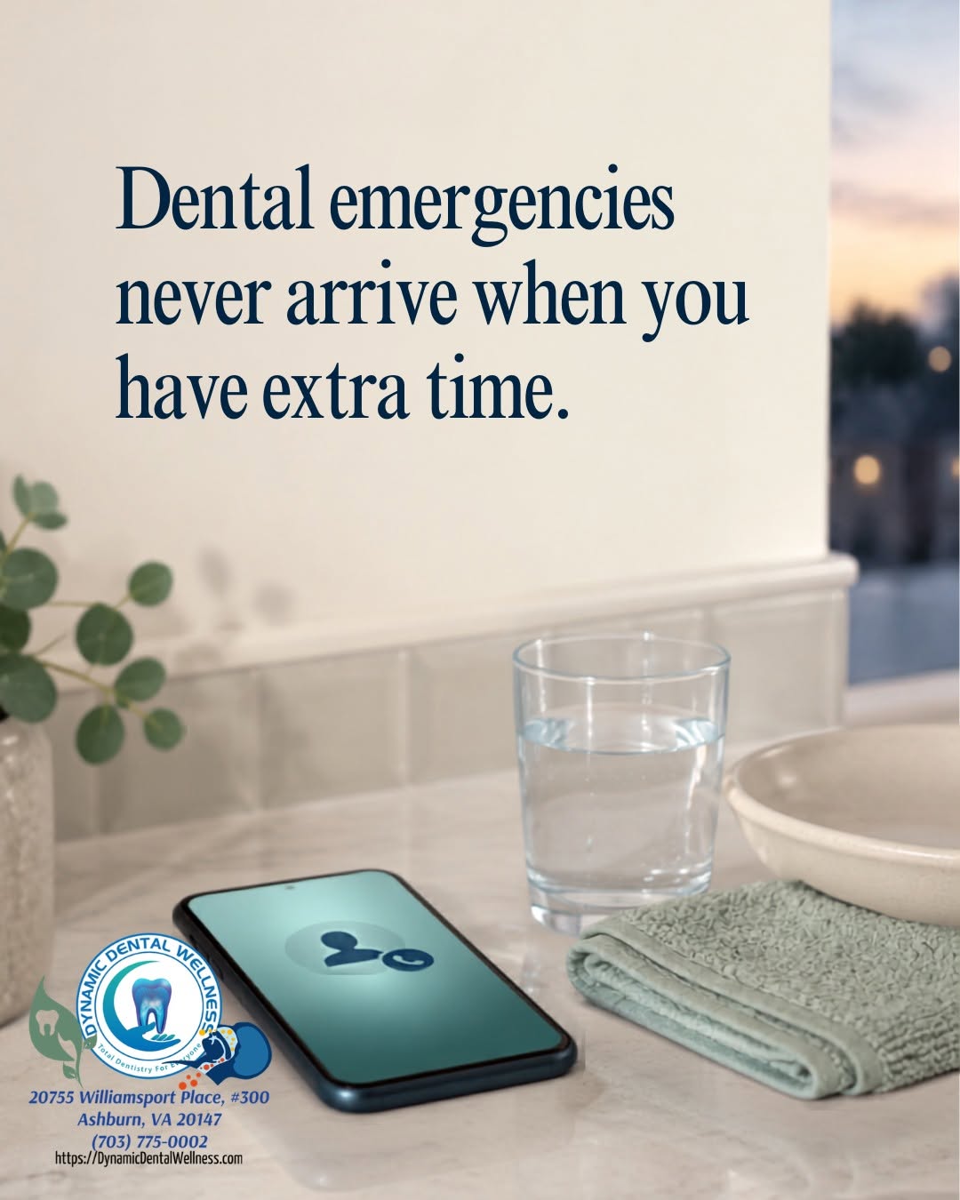 Instagram post by Dr. Sheri Salartash: Dental emergencies never arrive when you have extra time. They happen while you are eating dinner. Getting ready for work. Driving home. Try…