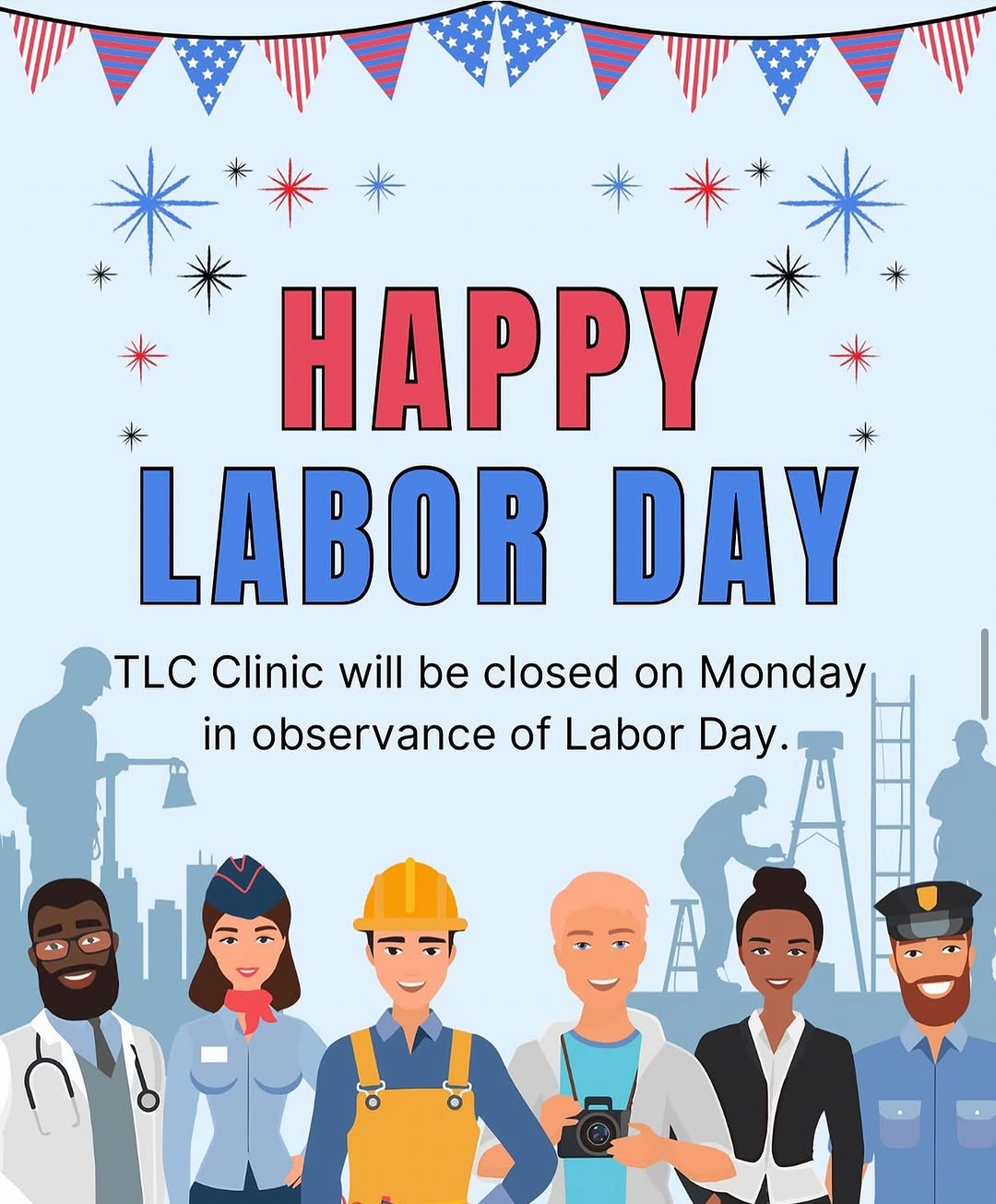 Instagram post by Dr. Sherman C. Yu: TLC Clinic will be closed on Monday in observance of Labor Day. We will be back in the office on Tuesday September 7, 2026. We hope everyone…
