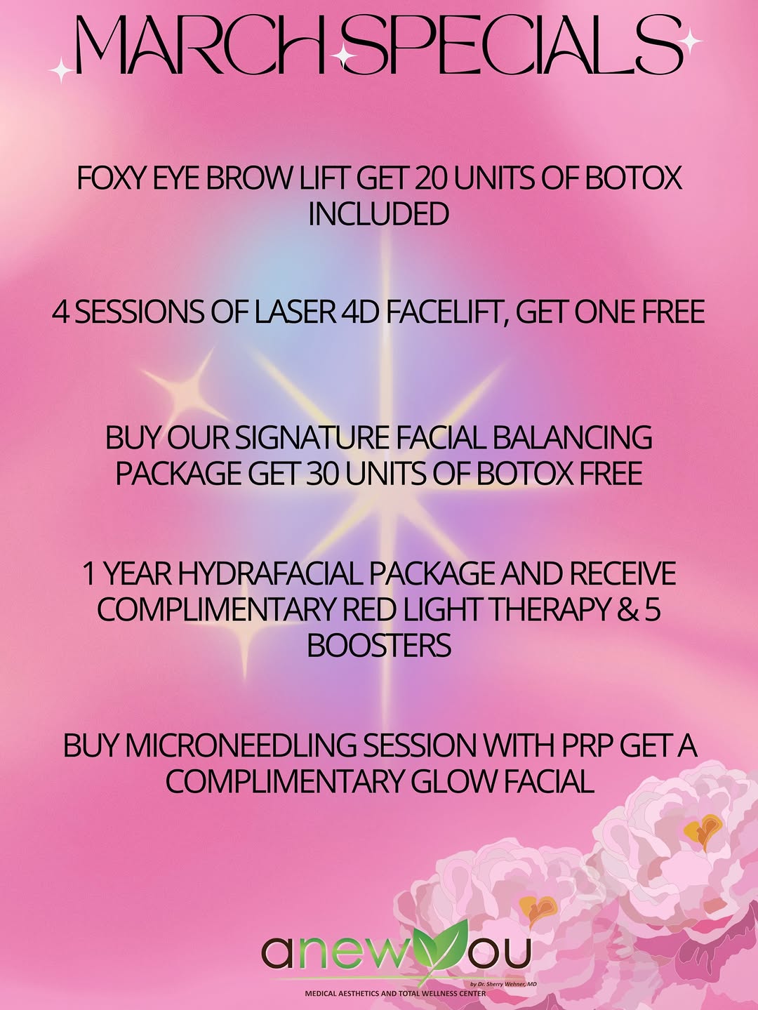 Instagram post by Dr. Sherry Wehner: Let’s get ready for our best summer yet! Prepare in the spring for glowy, balanced and rejuvenated skin for the SUMMER💕 come in for a perso…