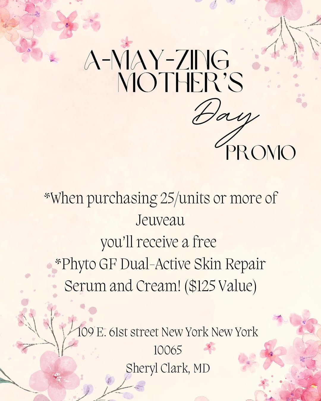 Instagram post by Dr. Sheryl D. Clark: Make Mom smile this Mother’s Day! 💕Treat her to our signature Jeuveau package of 25/units or more and receive PHYTO GF DUAL-ACTIVE SKIN REP…