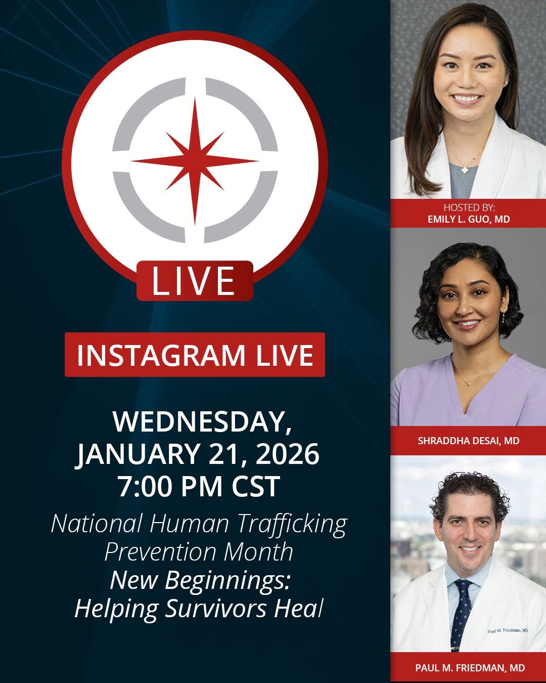 Instagram post by Dr. Shraddha Desai: NEW DATE! Join us on Wednesday, January 28, 2026, at 7:00 PM CST (5:00 PST, 8:00 EST) for a live conversation highlighting the remarkable ef…