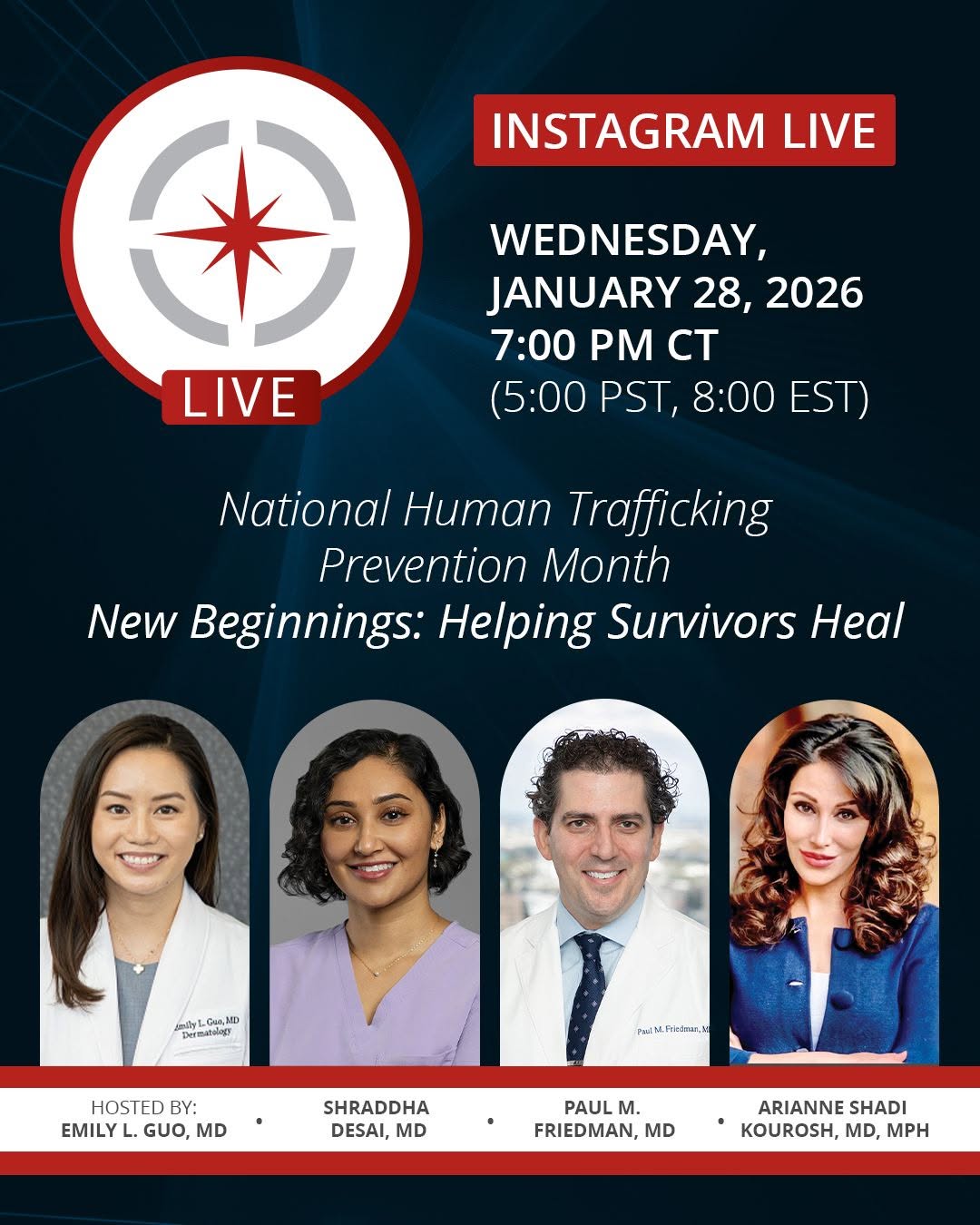 Instagram post by Dr. Shraddha Desai: NEW DATE! Join us on Wednesday, January 28, 2026, at 7:00 PM CST (5:00 PST, 8:00 EST) for a live conversation highlighting the remarkable ef…