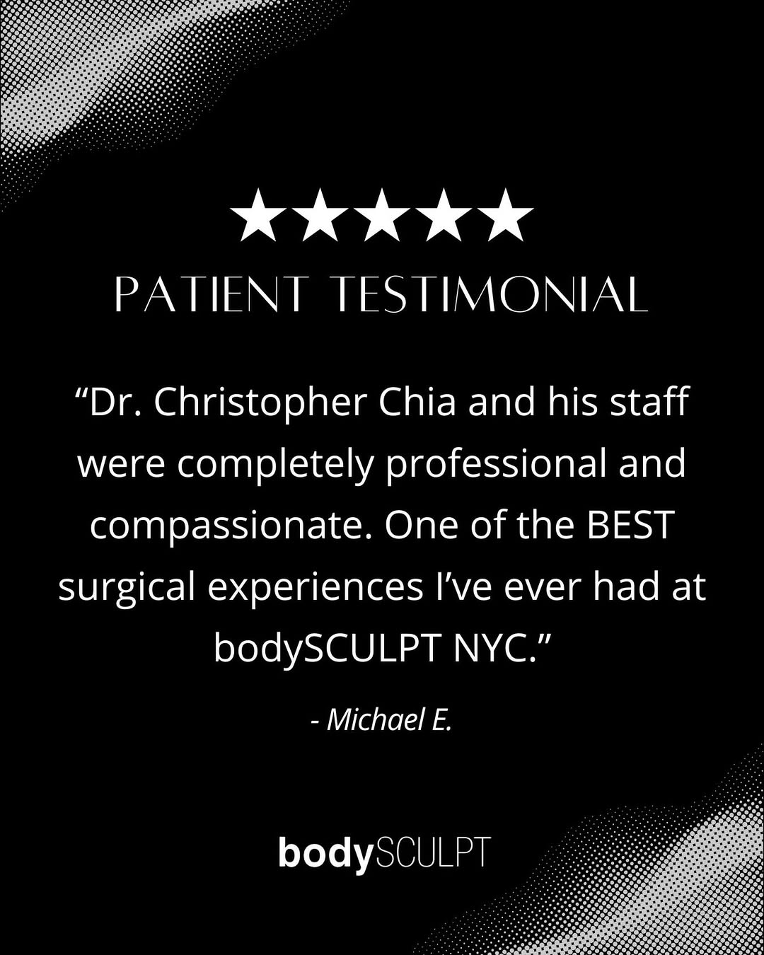 Instagram post by Dr. Spero Theodorou: Patient Testimonial Tuesday💬🖤 “One of the best surgical experiences I’ve ever had.” From 🩺 Dr. Christopher Chia’s surgical expertise to t…