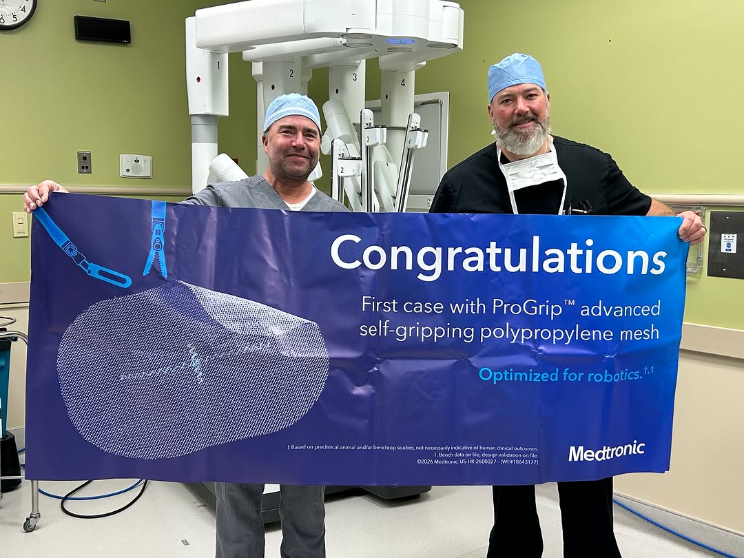 Instagram post by Dr. Staci Hix-Hernandez: Dr. Smith recently performed a robotic ventral hernia repair at St. David’s Georgetown Hospital using the brand-new ProGrip™ Advanced roboti…