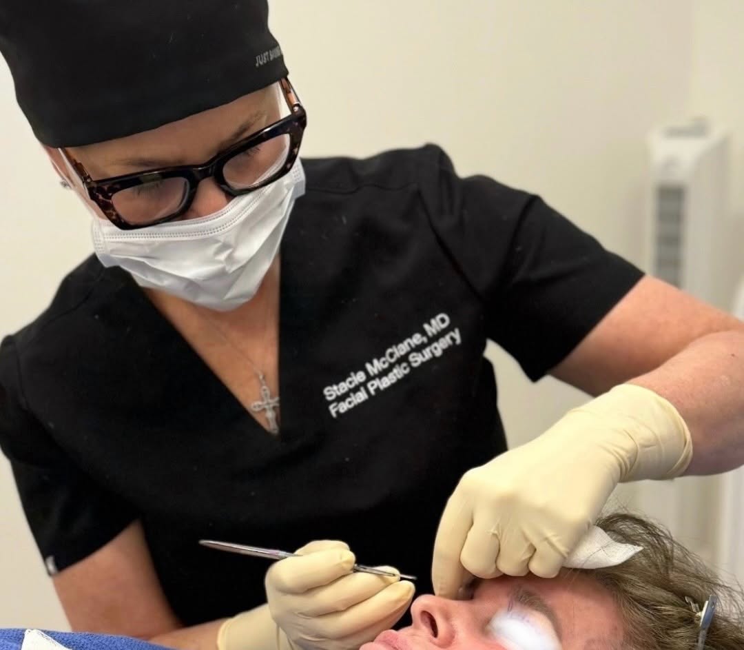 Instagram post by Dr. Stacie McClane: A blepharoplasty is a surgical procedure designed to improve the appearance of the eyelids. Dr. McClane is a double board certified Facial P…