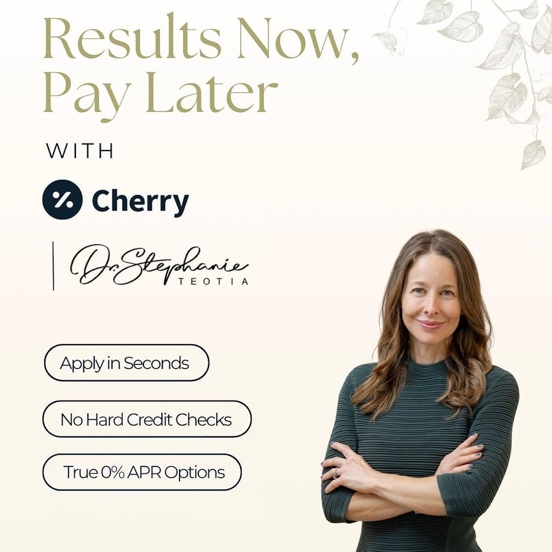 Instagram post by Dr. Stephanie Beidler Teotia: We’re excited to announce that we now offer Cherry Financing! ➡ Finance up to $50,000 ➡ Flexible monthly payment options – 3 to 60 months ➡ …
