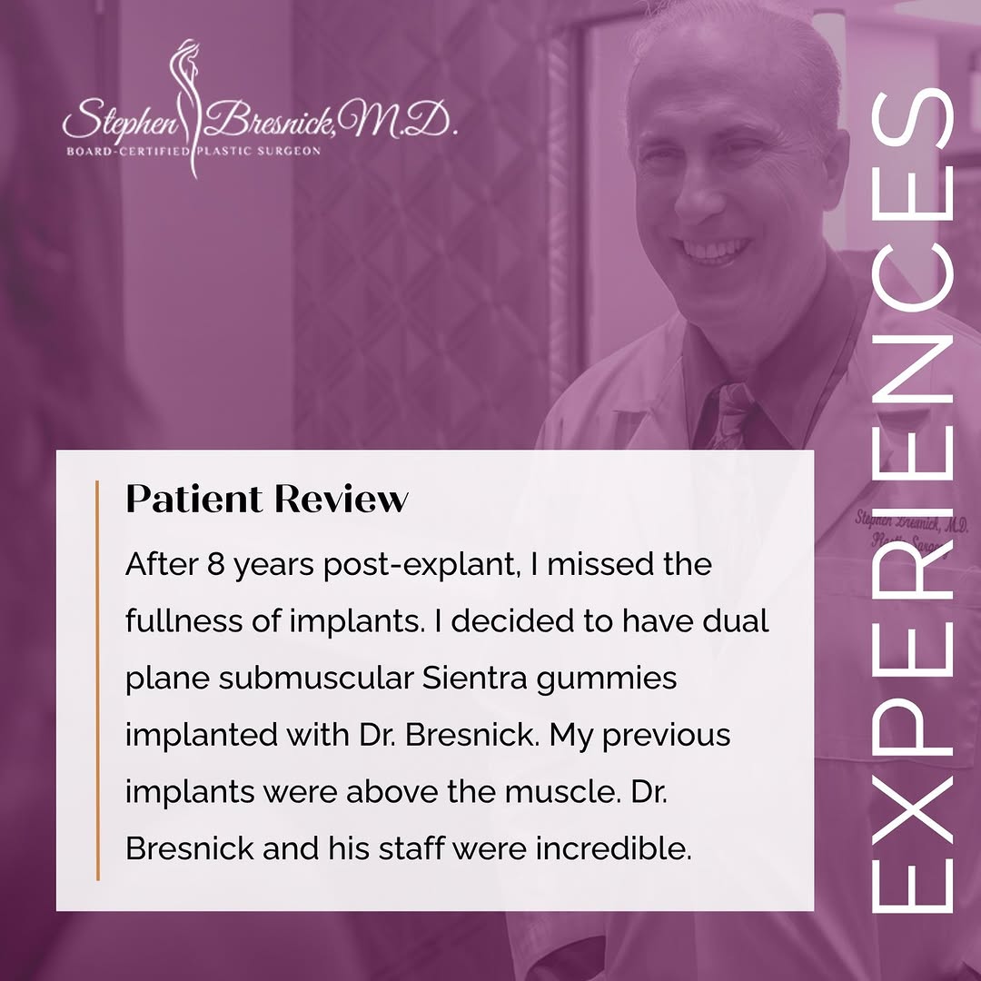 Instagram post by Dr. Stephen Bresnick: When patients come back years later, it says a lot. 👑 One longtime patient first chose Dr. Bresnick in 2004, returned years later for an im…