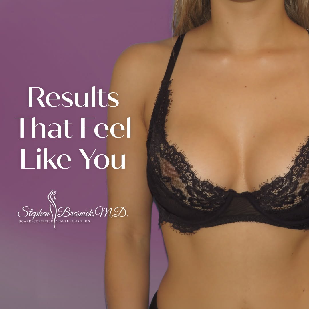 Instagram post by Dr. Stephen Bresnick: Sometimes the best results are the ones that simply look like they belong. For this breast augmentation, Dr. Bresnick used 355cc Moderate Pl…