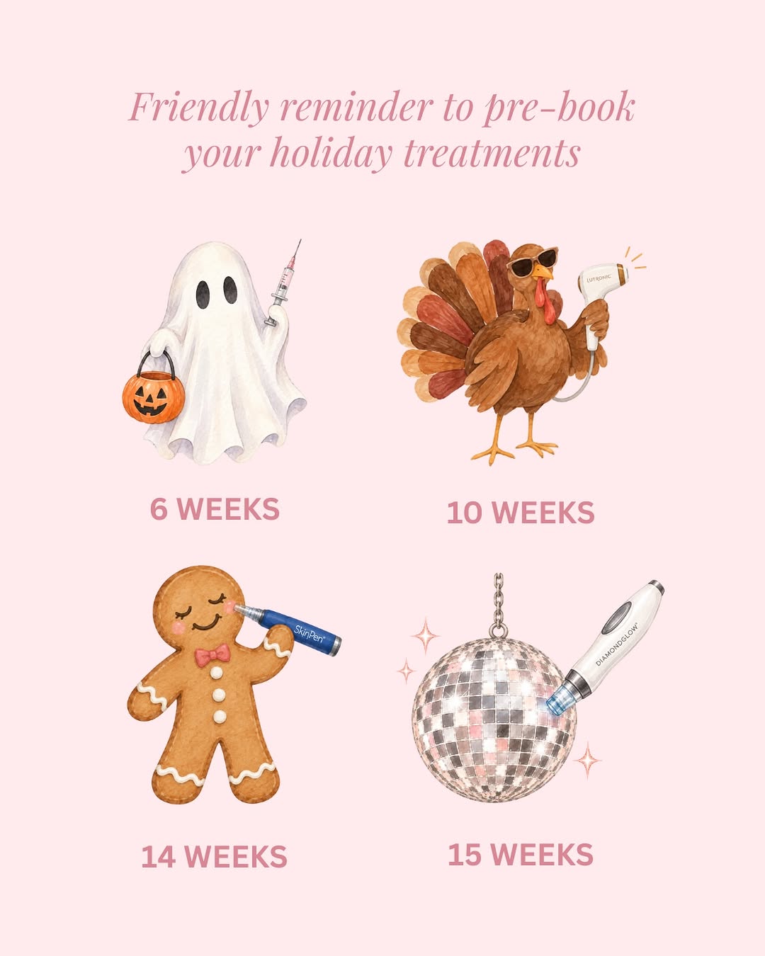 Instagram post by Dr. Stephen J. Delatte: Don’t say we didn’t warn you…👻🎃🦃🎄🥂🪩 The holiday season is quickly approaching, and with it comes busy season & full books! Our schedul…