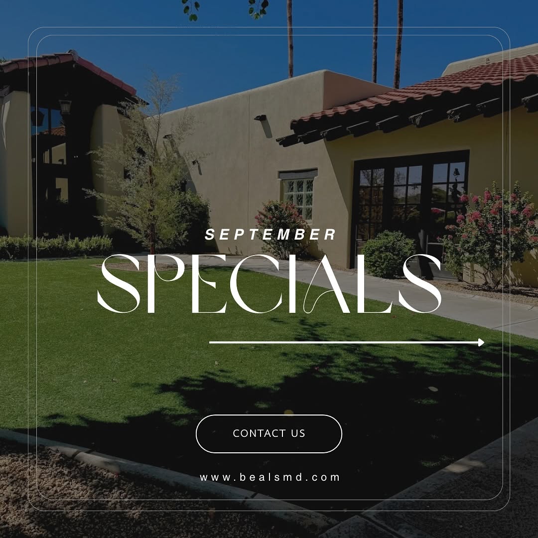 Instagram post by Dr. Stephen P. Beals: SEPTEMBER SPECIALS are available for two more weeks! Treatment Specials: 1. $100 off Sculptra vials (think subtle volume restoration and ski…