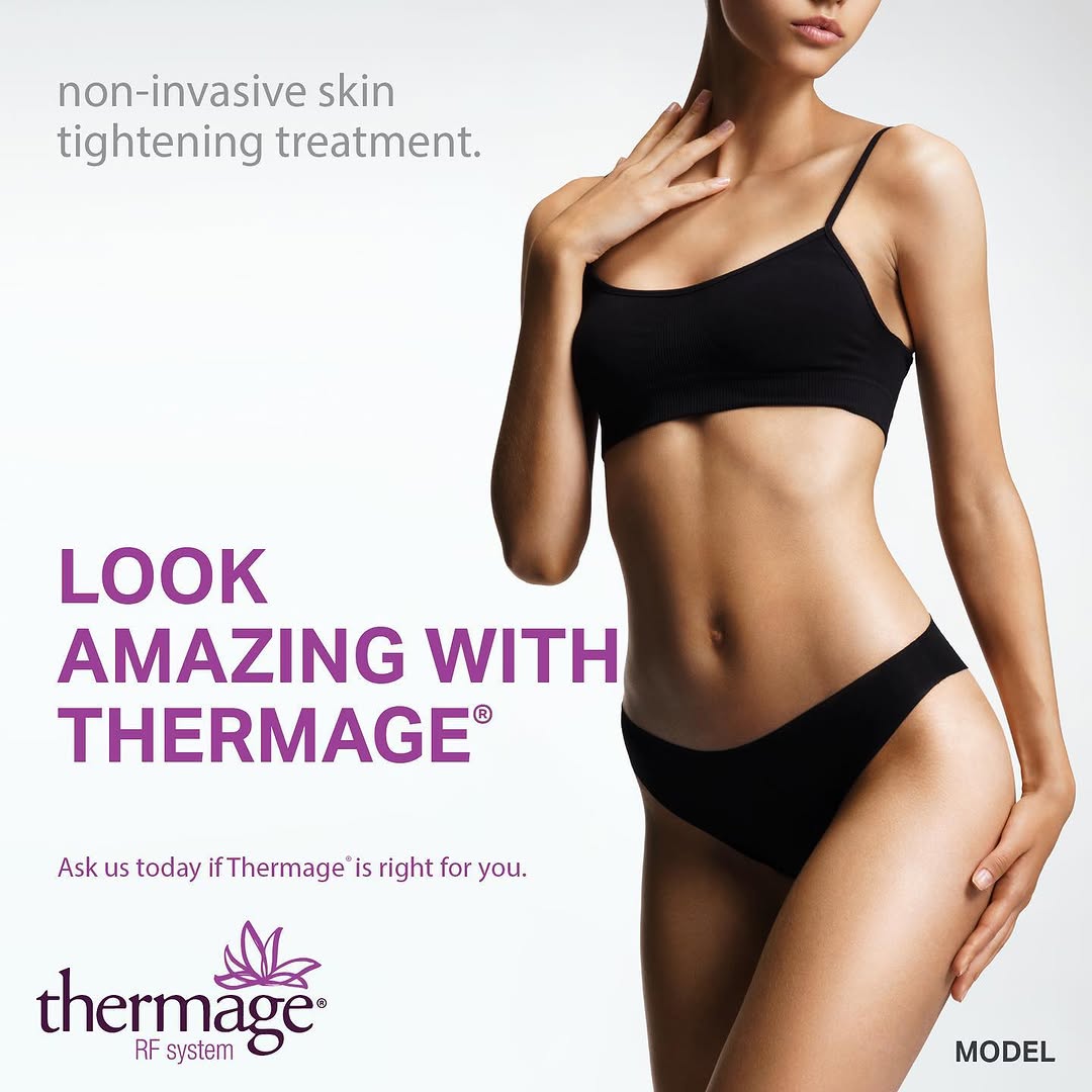 Instagram post by Dr. Stephen V. Laborde: Non-invasive radio frequency (RF) therapy that can smooth, tighten and contour skin. No downtime. #BodybyThermage #EyesbyThermage