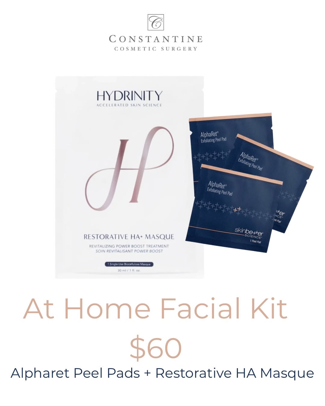 Instagram post by Dr. Steven Constantine, DO: Looking for a last minute gift? These at home facial kits are a perfect add to any stocking. Includes 3 Alpharet Peel Pads and a Restorative…