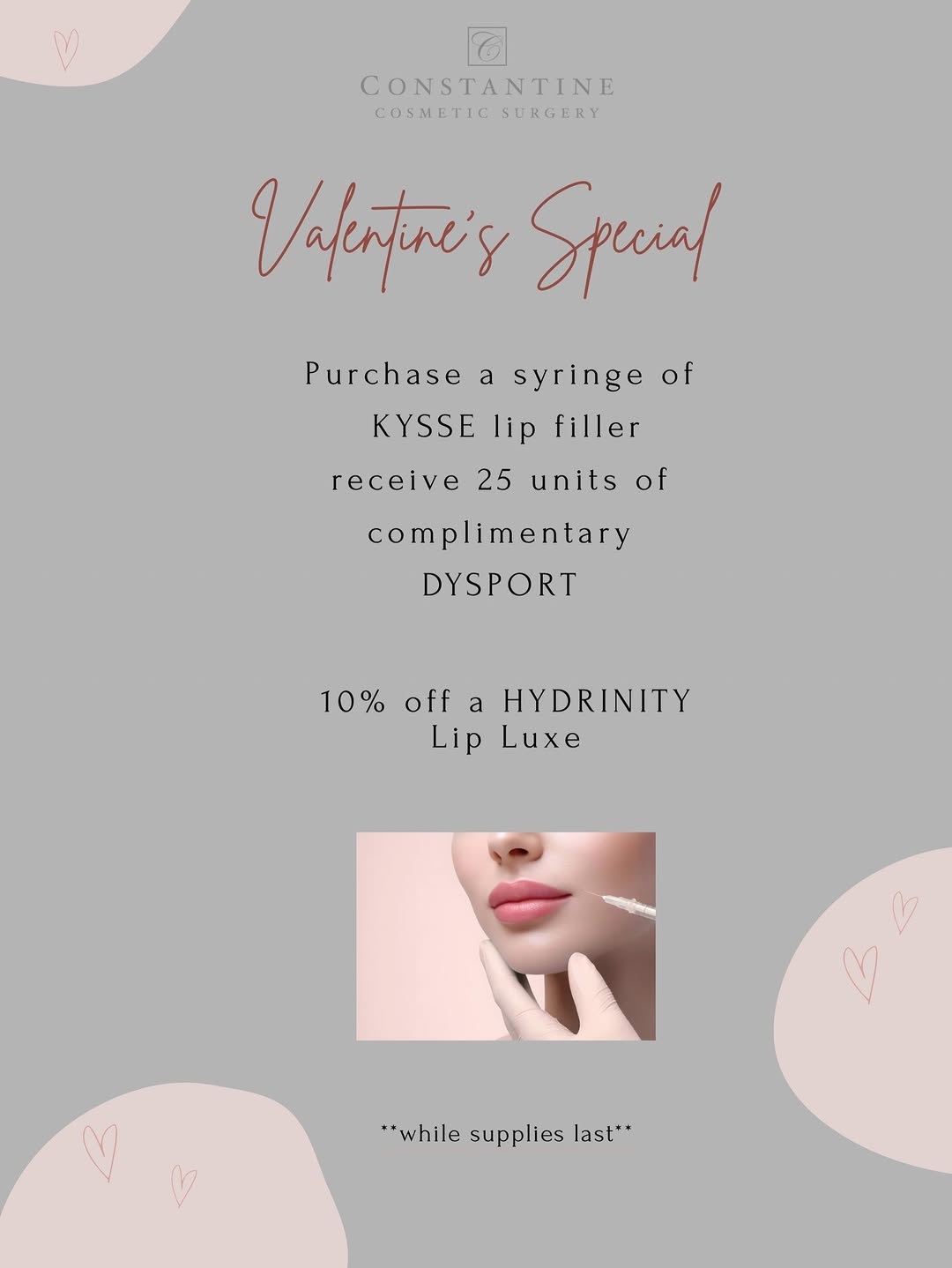 Instagram post by Dr. Steven Constantine, DO: Soft, hydrated, balanced lips—just the way we like them This Valentine’s Special pairs Kysse lip filler with 25 complimentary units of Dyspo…