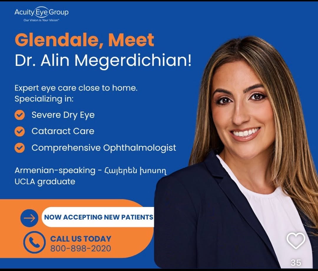 Instagram post by Dr. Steven G. Pratt: We’re excited to introduce Dr. Megerdichian from our Glendale office. An accomplished and compassionate ophthalmologist and UCLA graduate, s…