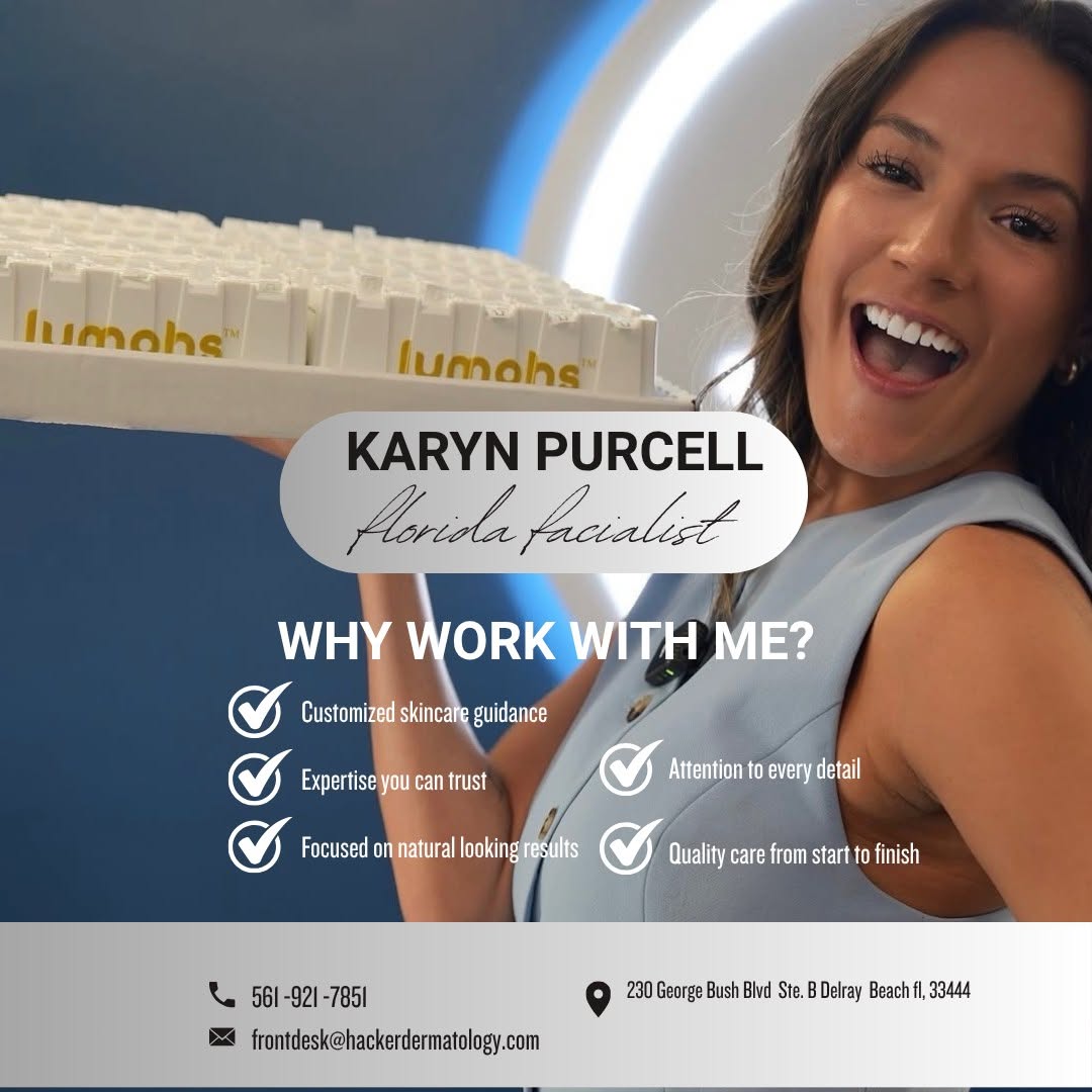 Instagram post by Dr. Steven Hacker: Say hello to Karyn Purcell, The Florida Facialist. ✨ If you want skin that looks lit from within, Karyn is your person. Hydrafacials, LED, m…
