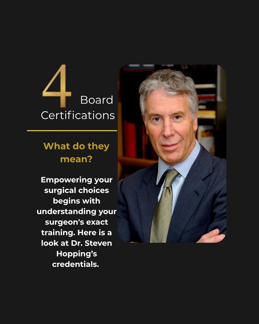 Instagram post by Dr. Steven Hopping: With so many acronyms out there, it can be hard to know what you are looking at. Dr. Steven Hopping maintains four distinct board certificat…