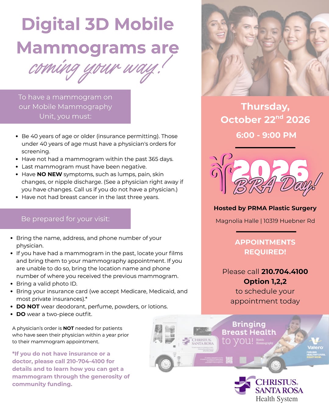 Instagram post by Dr. Steven Pisano: The CHRISTUS Digital 3D Mobile Mammography Unit is coming to BRA Day! 🩷 Take an important step for your breast health while attending an ev…