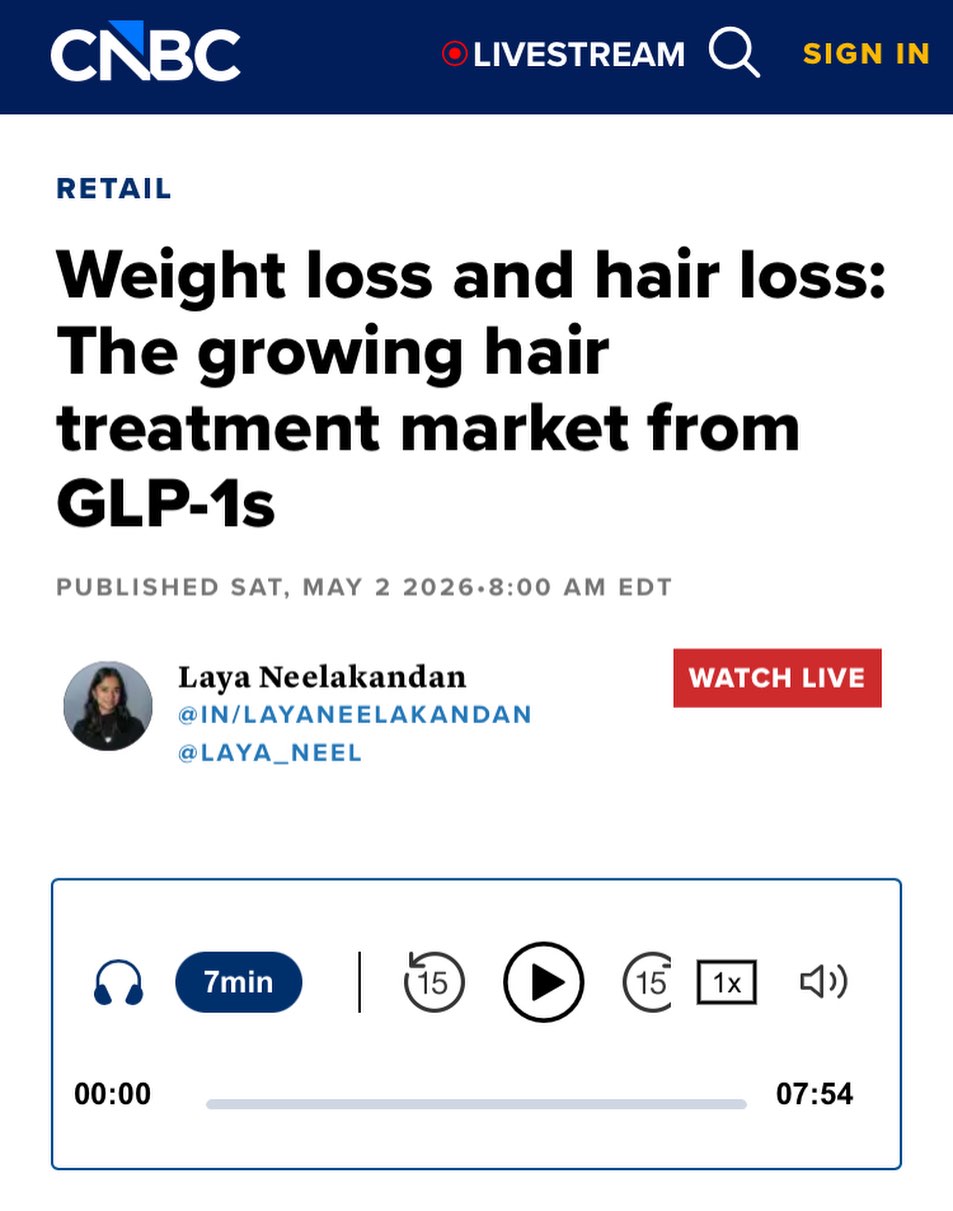 Instagram post by Dr. Sumeet Thareja: https://www.cnbc.com/2026/05/02/hair-loss-glp-1s.html Rapid weight loss can transform your body — but it can also affect your hair. With the…