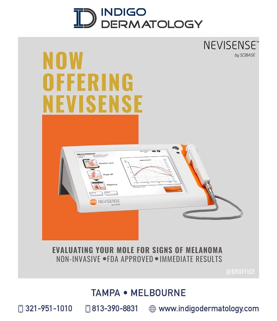 Instagram post by Dr. Sumeet Thareja: Early detection can make all the difference when it comes to skin cancer. Introducing 'Nevisense' at Indigo Dermatology, an advanced, non-in…