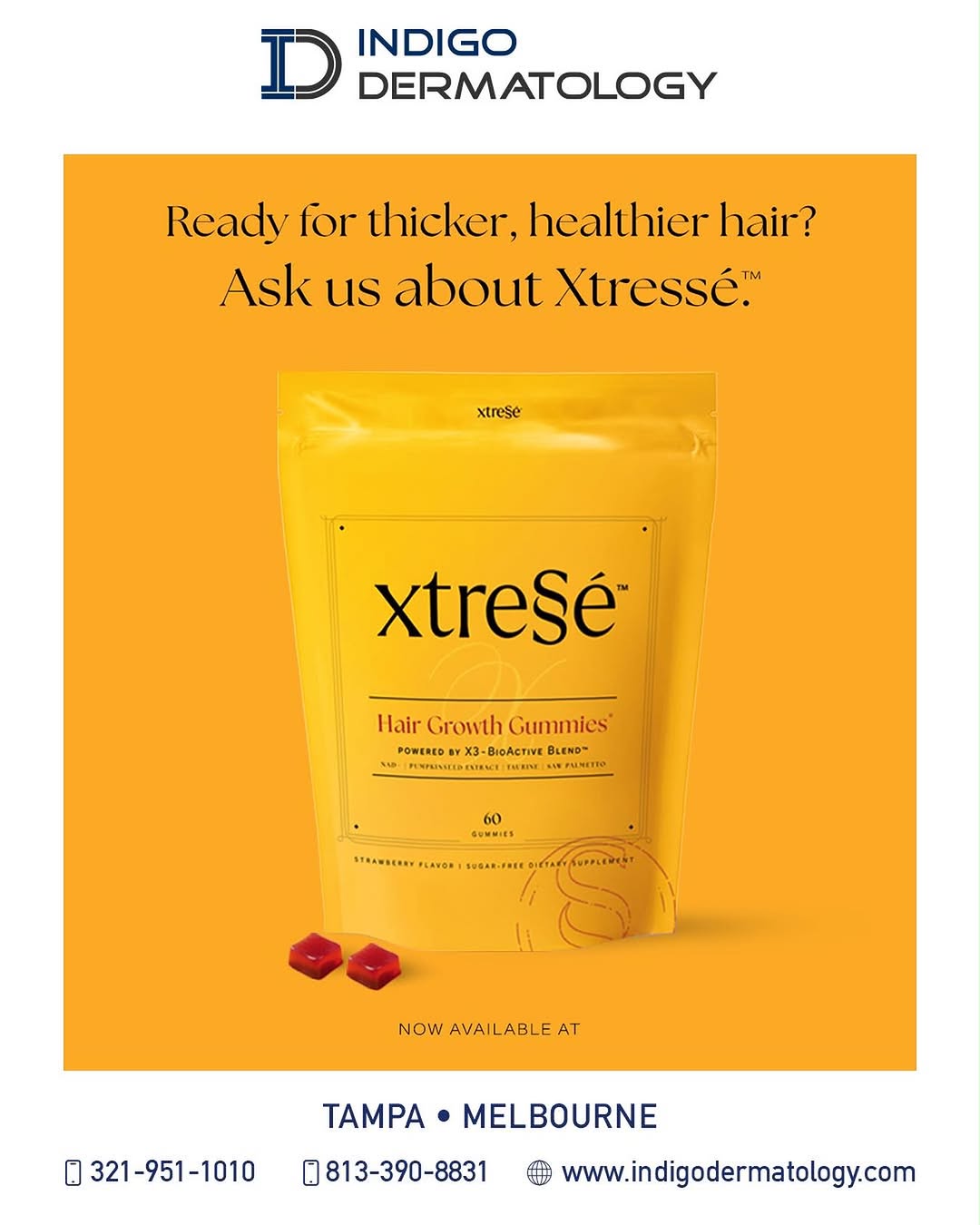 Instagram post by Dr. Sumeet Thareja: We are now carrying Xtressé Hair Growth Gummies–a powerful answer to thinning hair. Xtressé is science-backed and powered by a proprietary b…