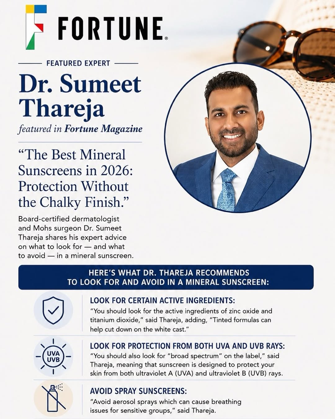 Instagram post by Dr. Sumeet Thareja: Choosing the right sunscreen can be confusing, especially if you have sensitive skin. Dr. Sumeet Thareja recently shared his expertise with …