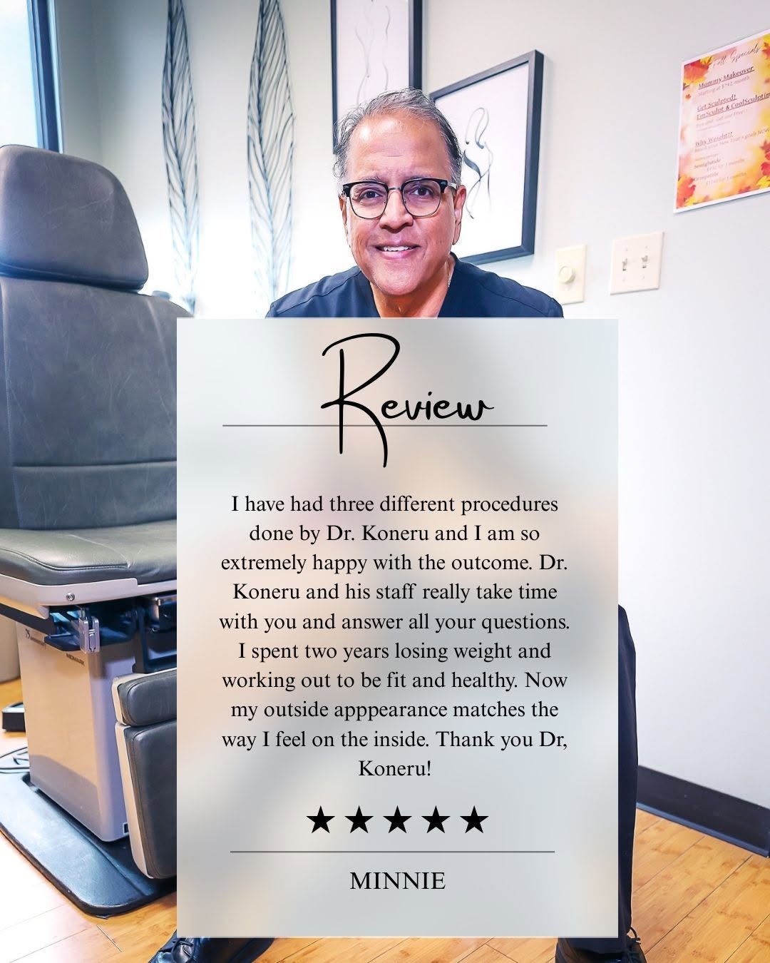 Instagram post by Dr. Suresh Koneru: We’re thankful for your recommendation and kind words! #Reviews #DrKoneru #SanAntonioPlasticSurgery #AdvancedConceptsInPlasticSurgery #Breas…