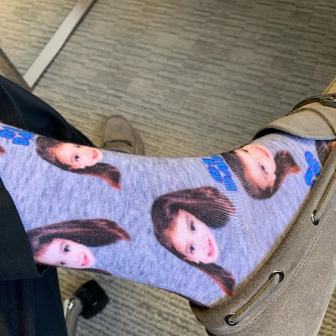 Instagram post by Dr. Surjit S. Rai: When your daughter wakes up and asks you to wear her “face socks” to work today! #fathersdaygifts