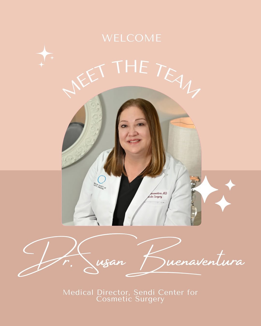 Instagram post by Dr. Susan Buenaventura: 👩⚕️ Meet Dr. Buenaventura – Medical Director of the Sendi Cosmetic Surgery Center! 👩⚕️ For 29 years, Dr. B has been leading our team wit…