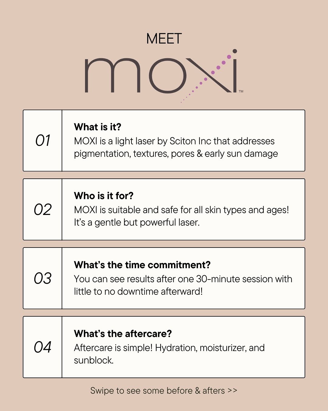 Instagram post by Dr. Susan Buenaventura: Moxi Laser = brighter skin, minimal downtime, maximum confidence🌟