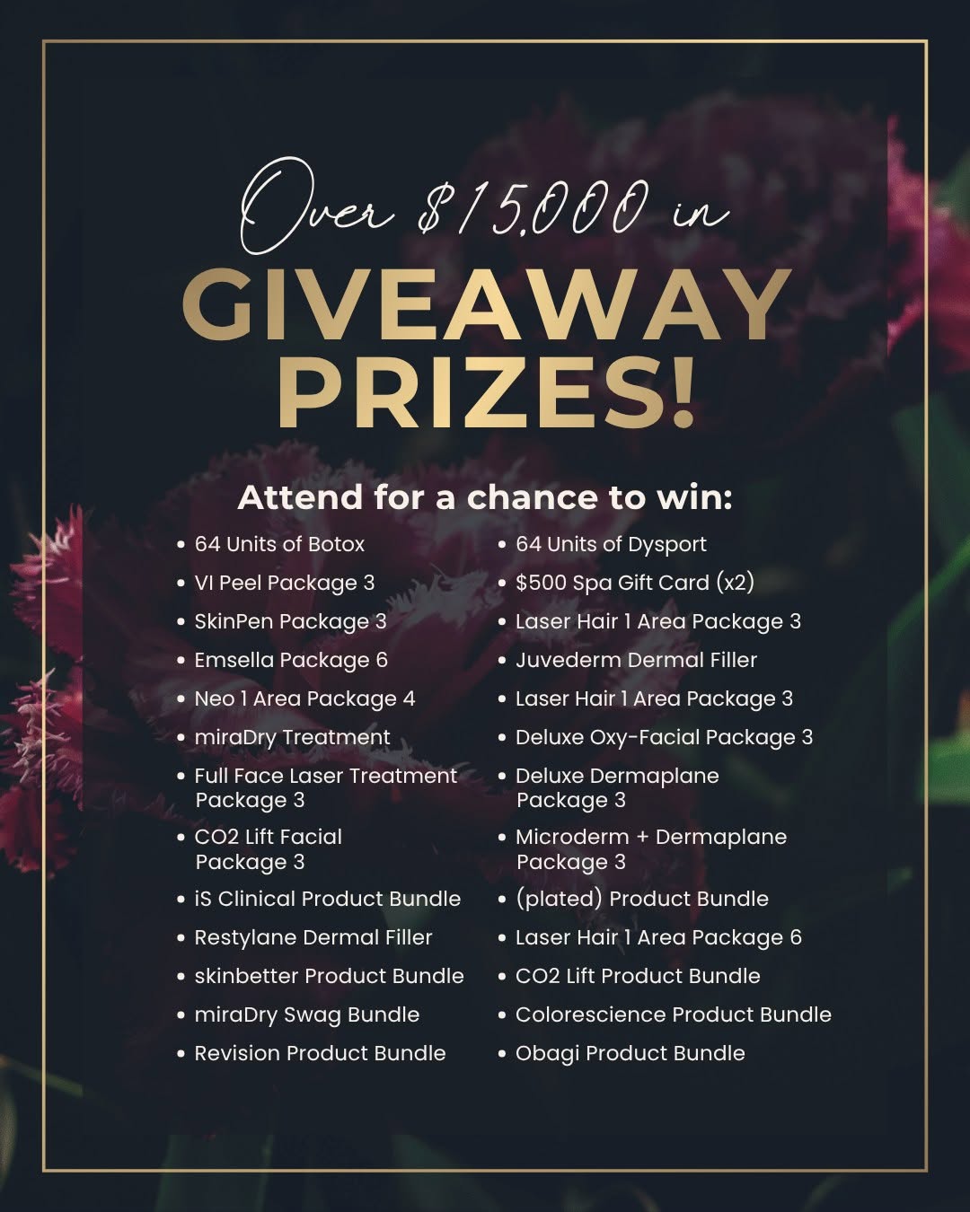 Instagram post by Dr. Susan Mathison: Over $15,000 in giveaway prizes! Botox. Dermal fillers. miraDry. Emsella. Laser treatments. Skincare bundles. Spa gift cards. And that's jus…
