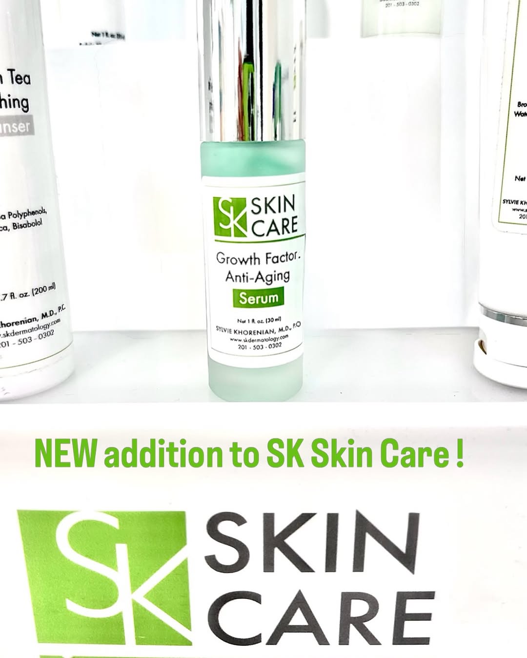 Instagram post by Dr. Sylvie Khorenian: Introducing SK Growth Factor Antiaging Serum! This hydrating serum is loaded with bio-engineered growth factors, biomimetic peptides, botani…