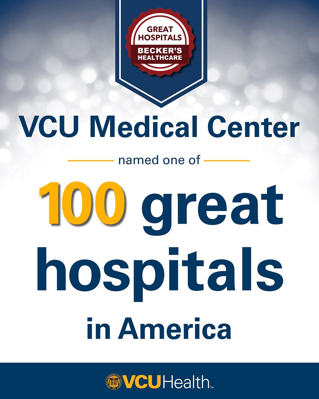 Instagram post by Dr. Tae Chong: We're proud to share that VCU Medical Center has been named in Becker's Healthcare 2026 “100 Great Hospitals in America” list! This recognit…
