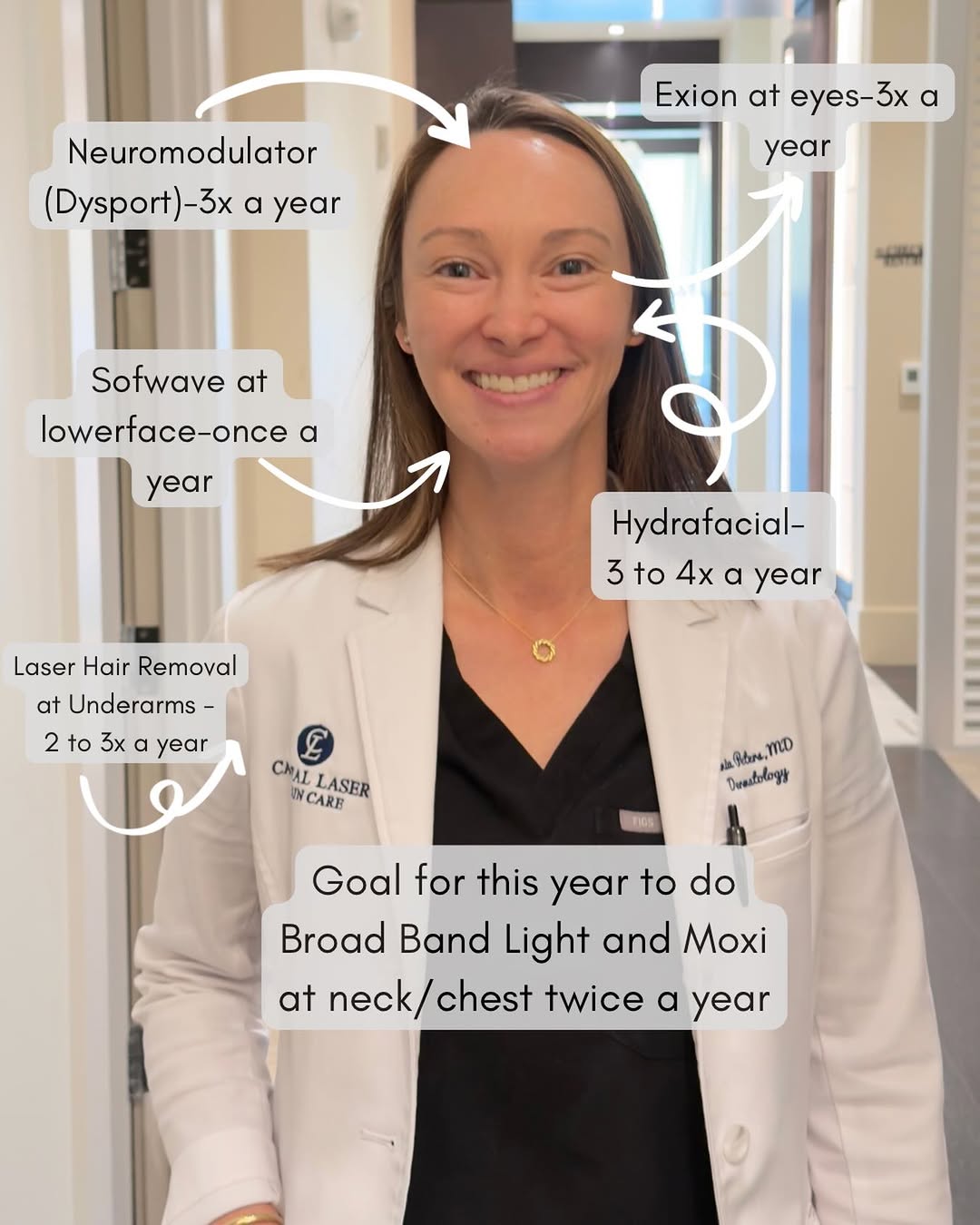 Instagram post by Dr. Tania Peters: I’m turning 45 years old this year - where does the time go?! My current treatments— and my aspirations for treatments this year. And can’t …